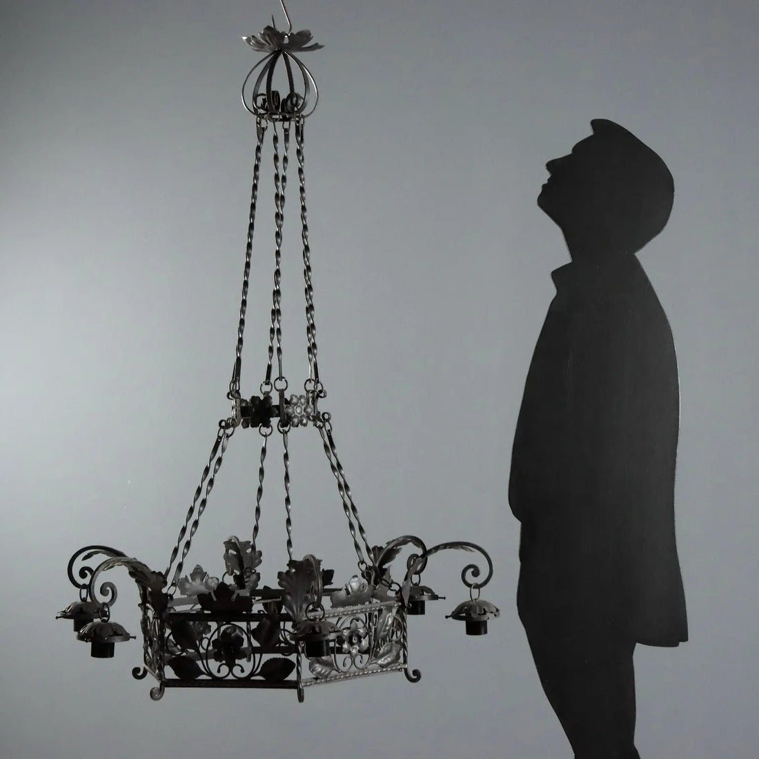 Antique Chandelier Wrought Iron Decorations Italy XX Century