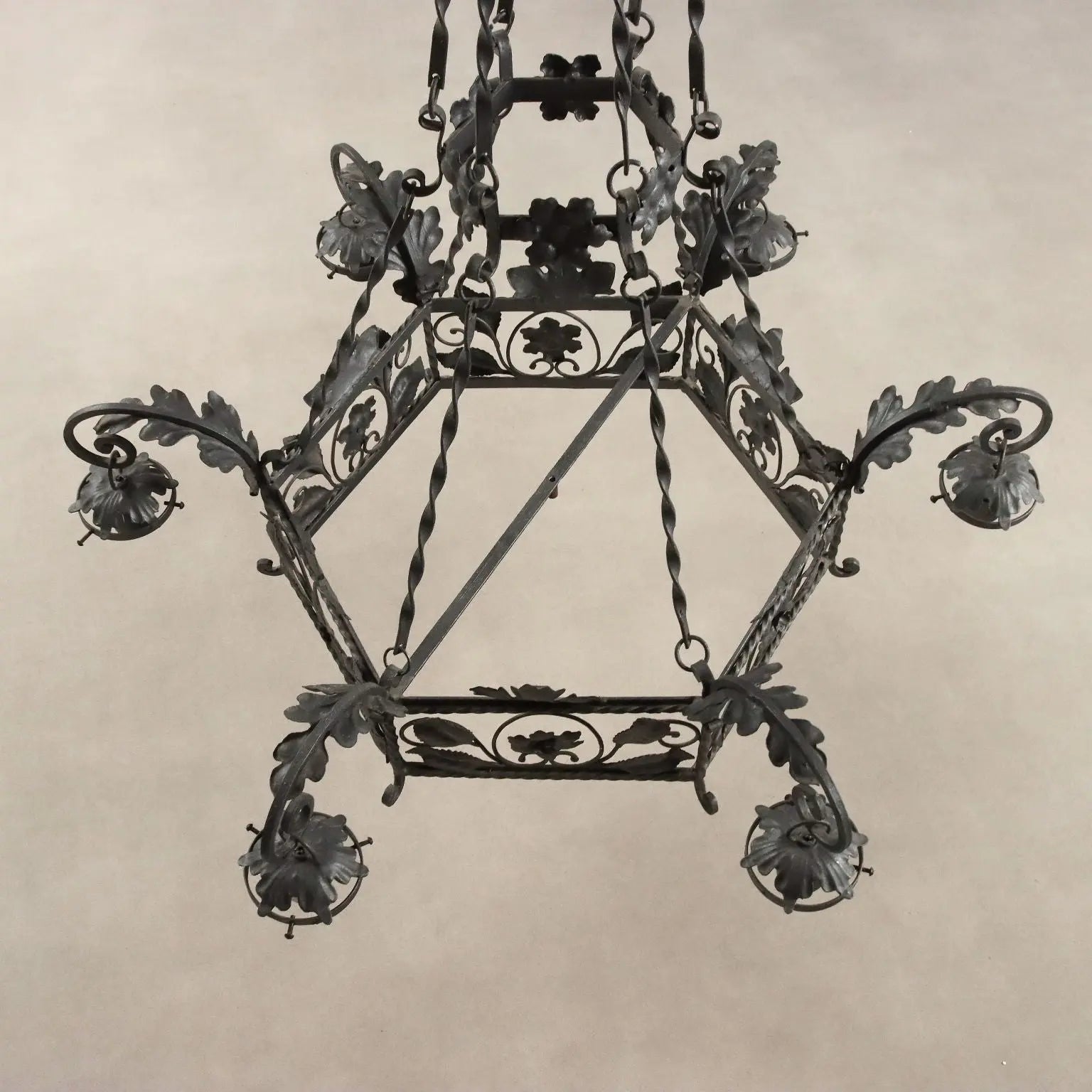 Antique Chandelier Wrought Iron Decorations Italy XX Century