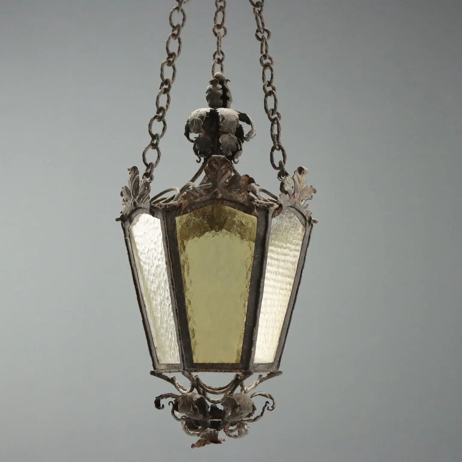 Antique Lantern Iron White and Yellow Glass Italy XX Century