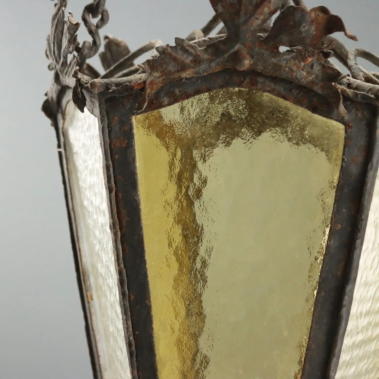 Antique Lantern Iron White and Yellow Glass Italy XX Century