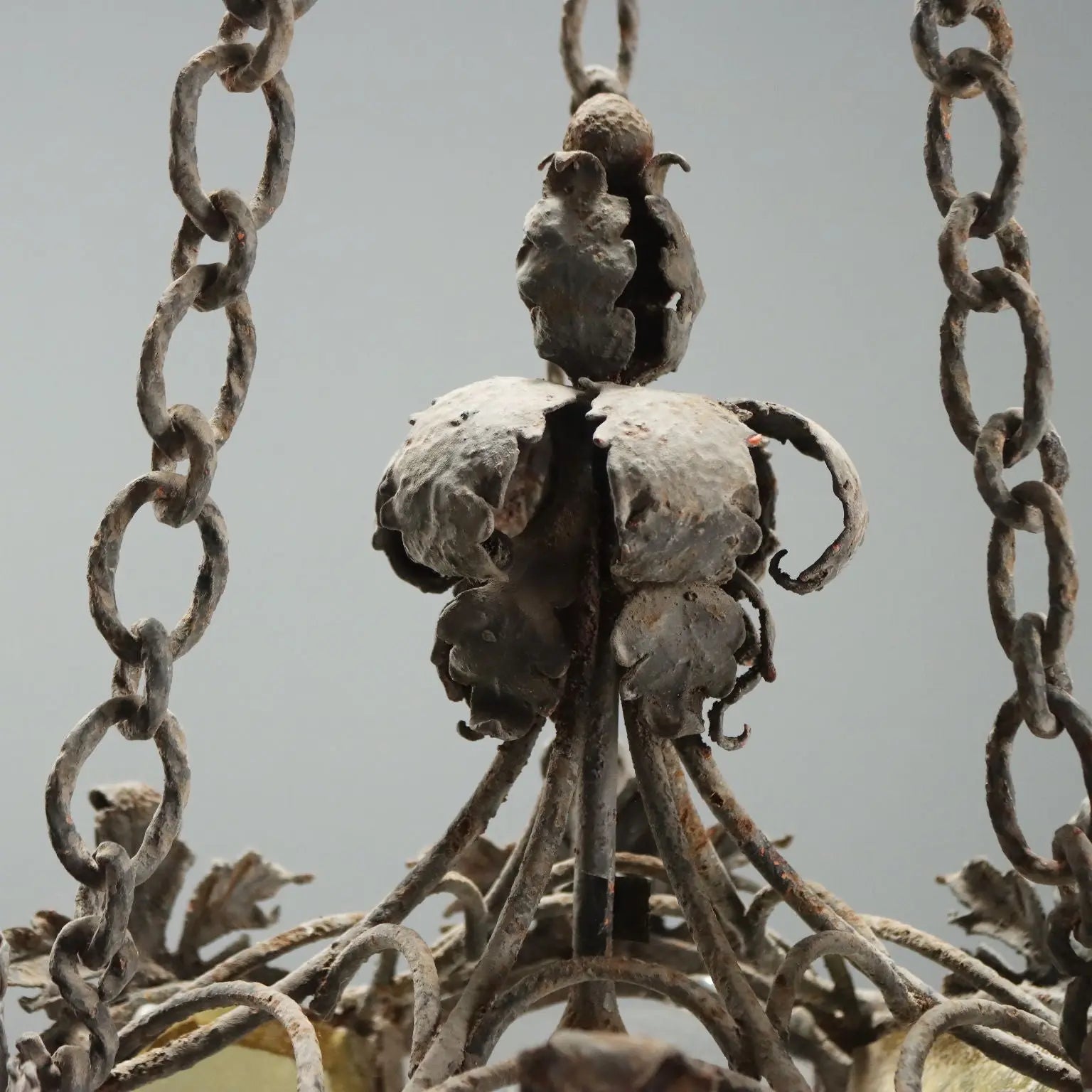 Antique Lantern Iron White and Yellow Glass Italy XX Century