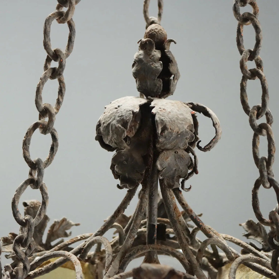Antique Lantern Iron White and Yellow Glass Italy XX Century