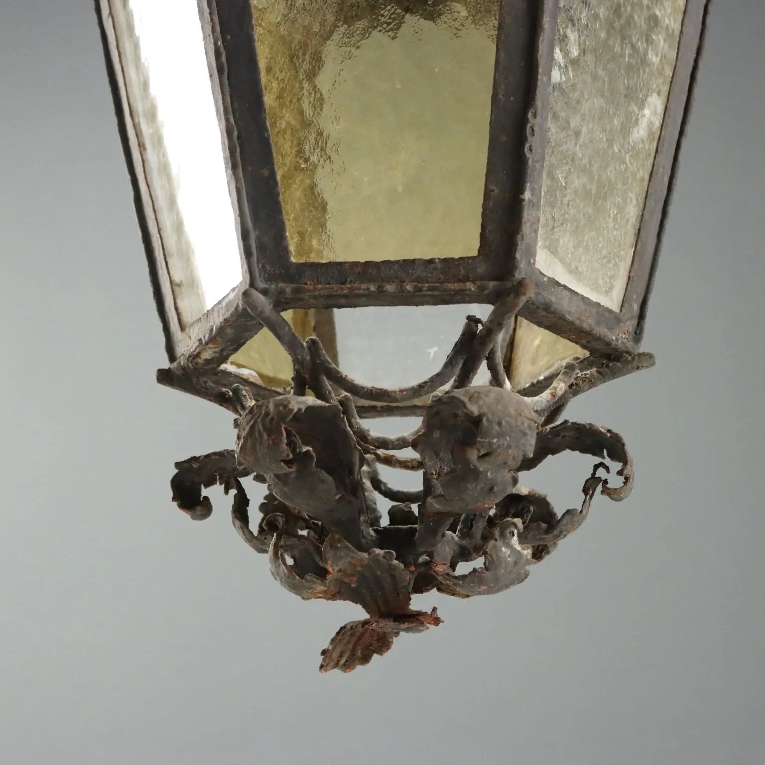 Antique Lantern Iron White and Yellow Glass Italy XX Century