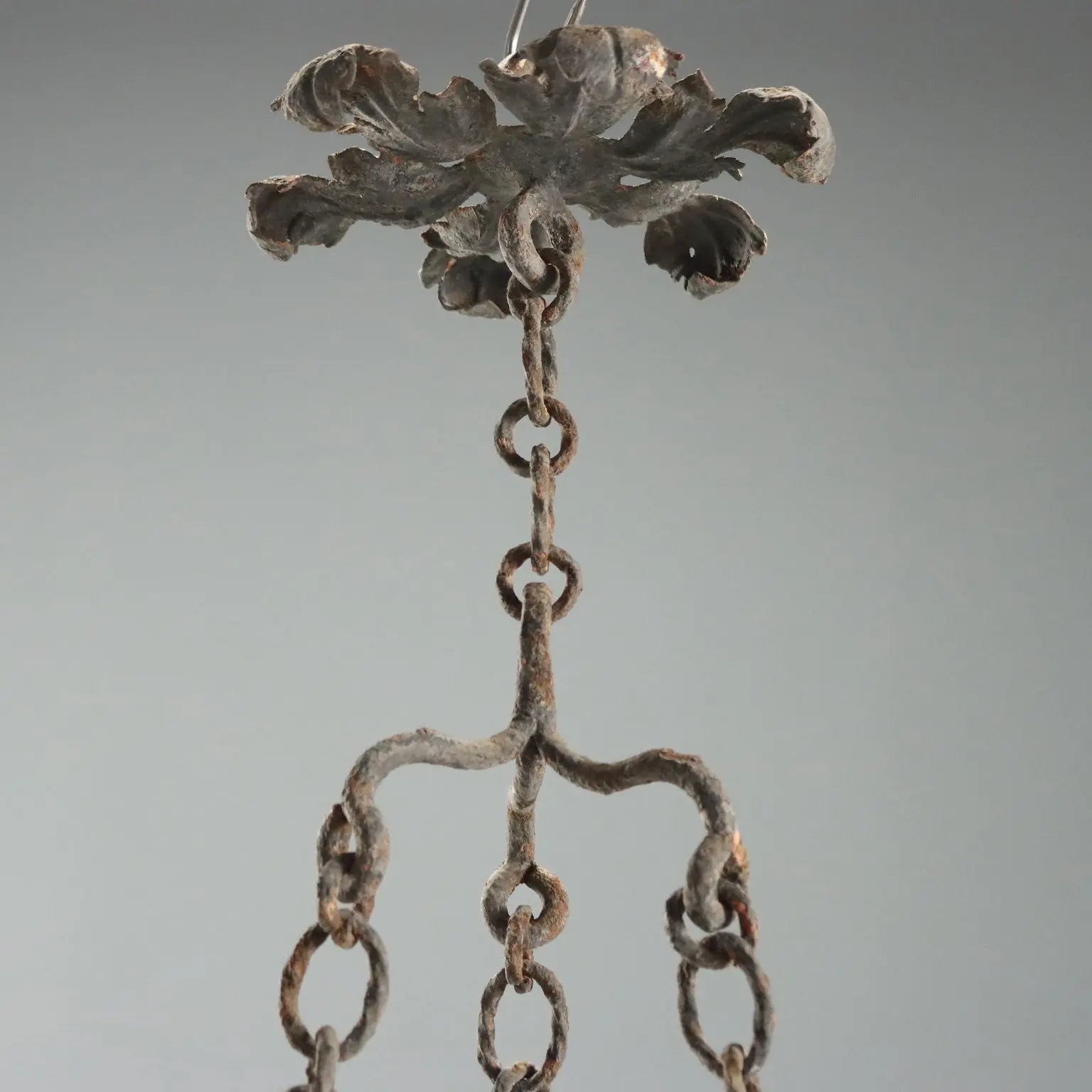 Antique Lantern Iron White and Yellow Glass Italy XX Century