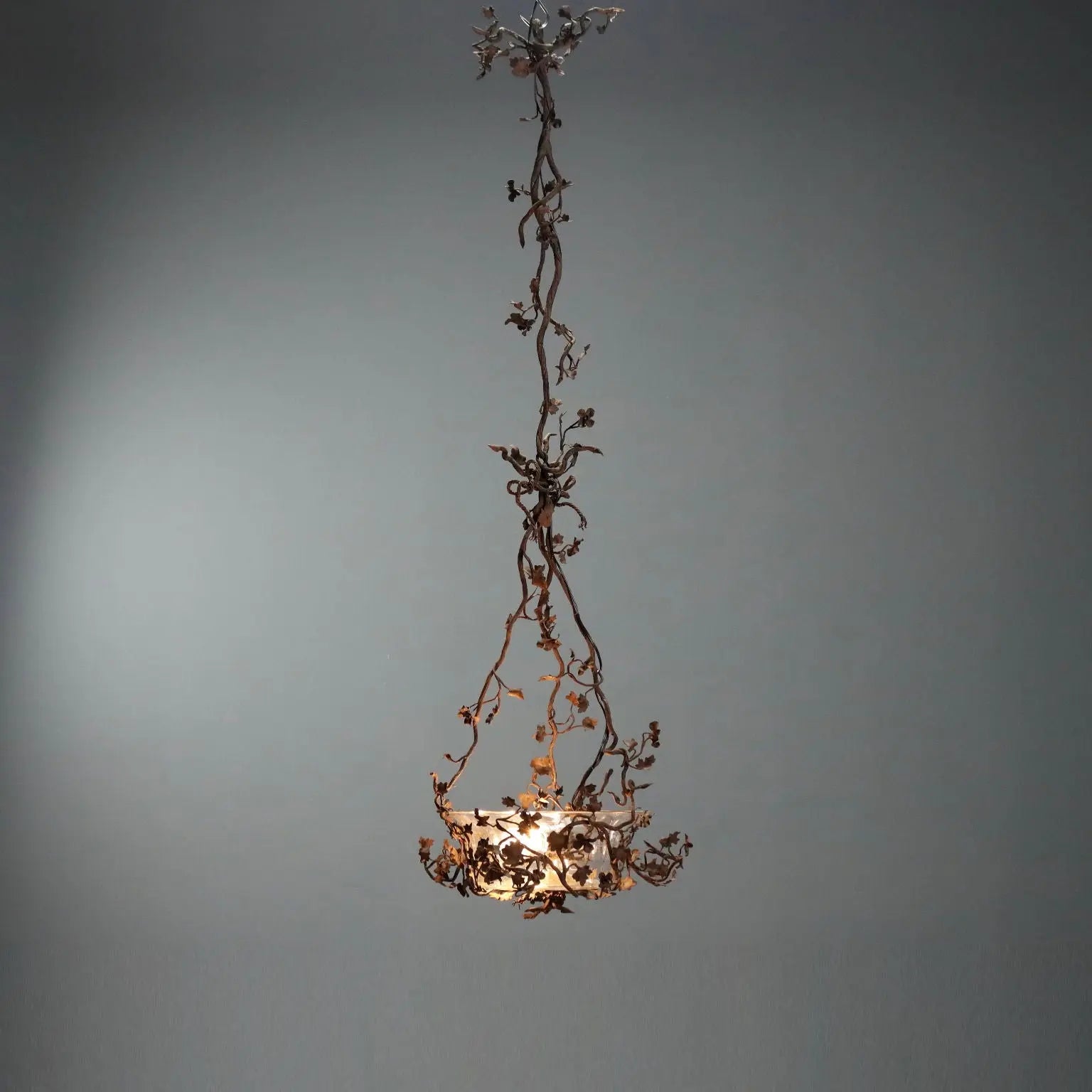 Antique Chandelier Iron Flower Decorations Glass Italy XIX Century