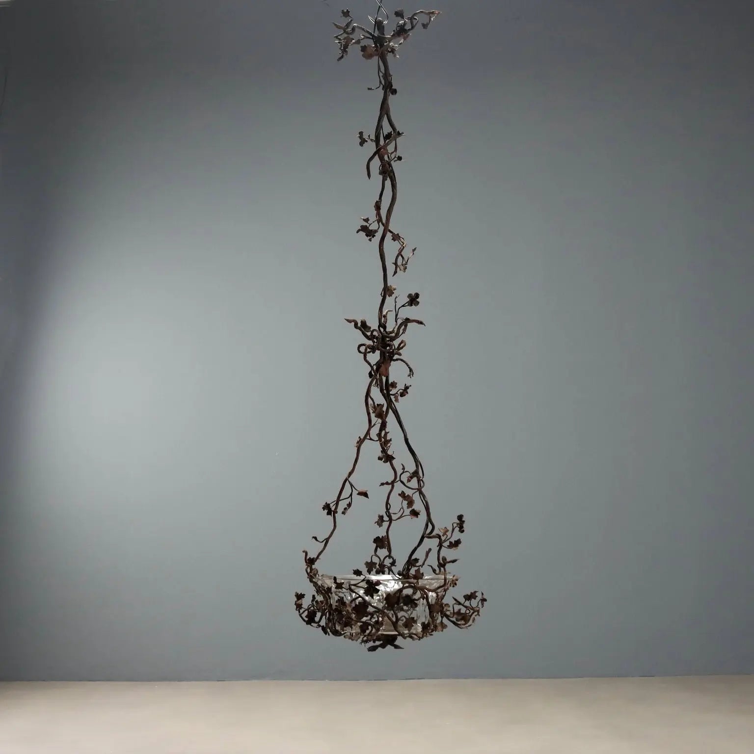 Antique Chandelier Iron Flower Decorations Glass Italy XIX Century