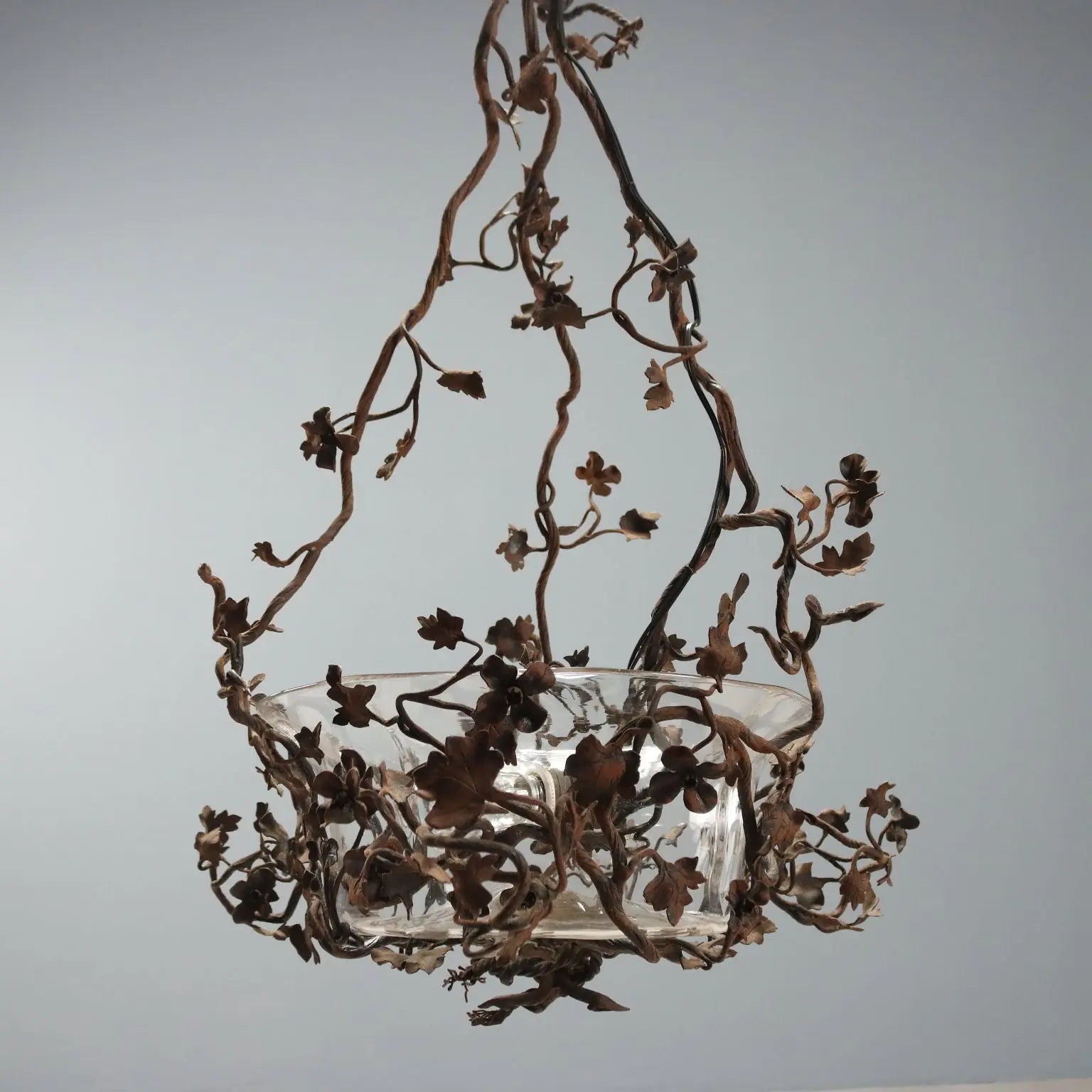 Antique Chandelier Iron Flower Decorations Glass Italy XIX Century