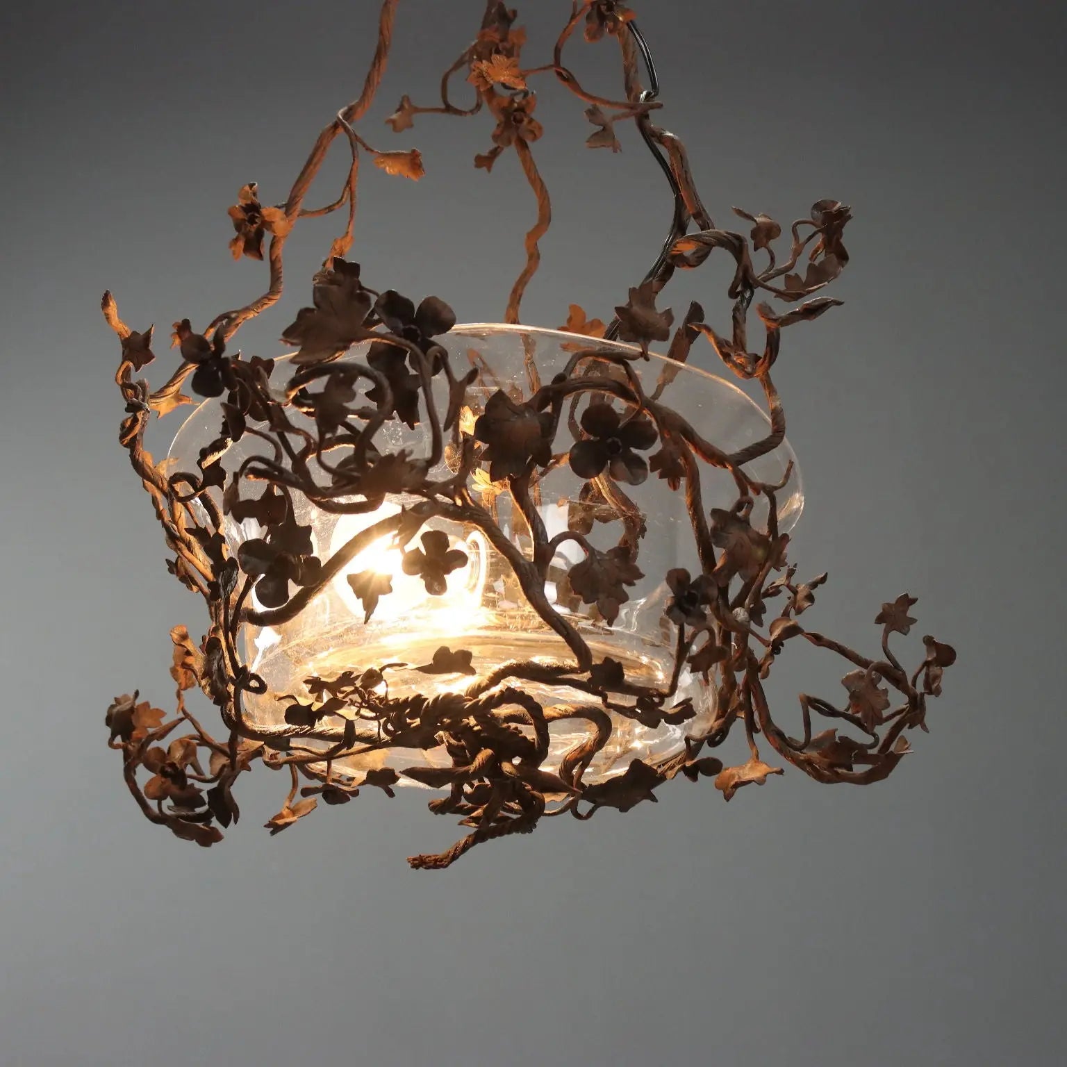 Antique Chandelier Iron Flower Decorations Glass Italy XIX Century