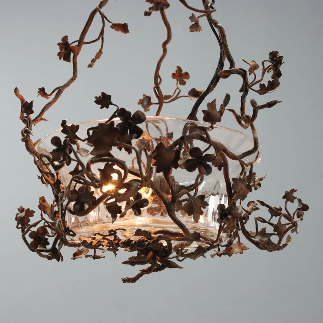 Antique Chandelier Iron Flower Decorations Glass Italy XIX Century