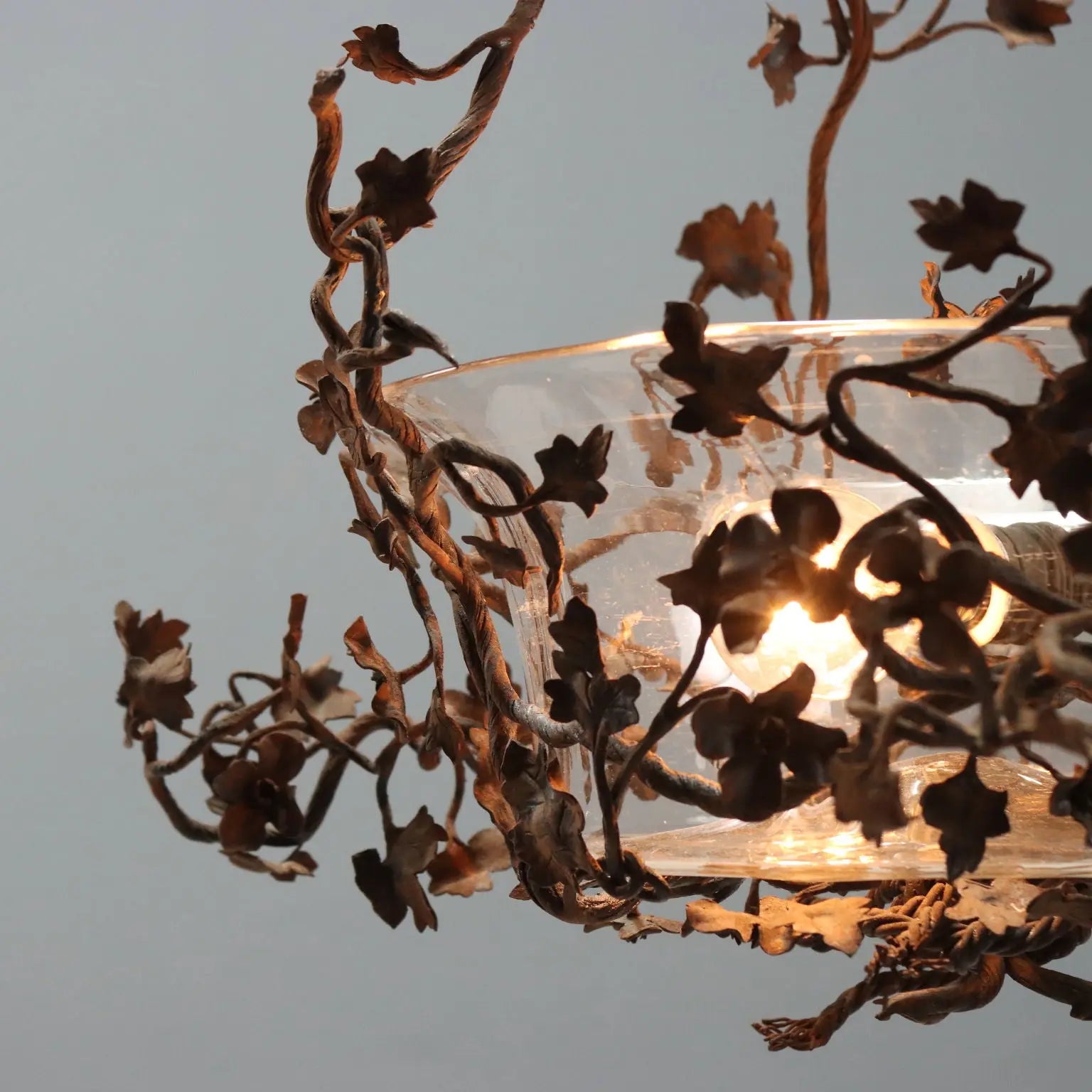 Antique Chandelier Iron Flower Decorations Glass Italy XIX Century