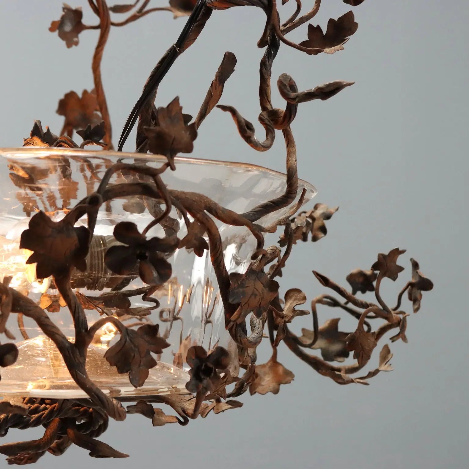 Antique Chandelier Iron Flower Decorations Glass Italy XIX Century
