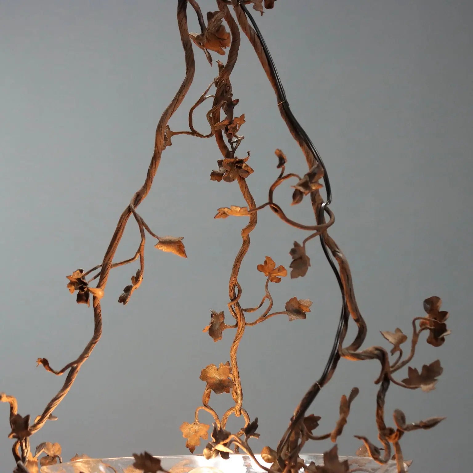 Antique Chandelier Iron Flower Decorations Glass Italy XIX Century