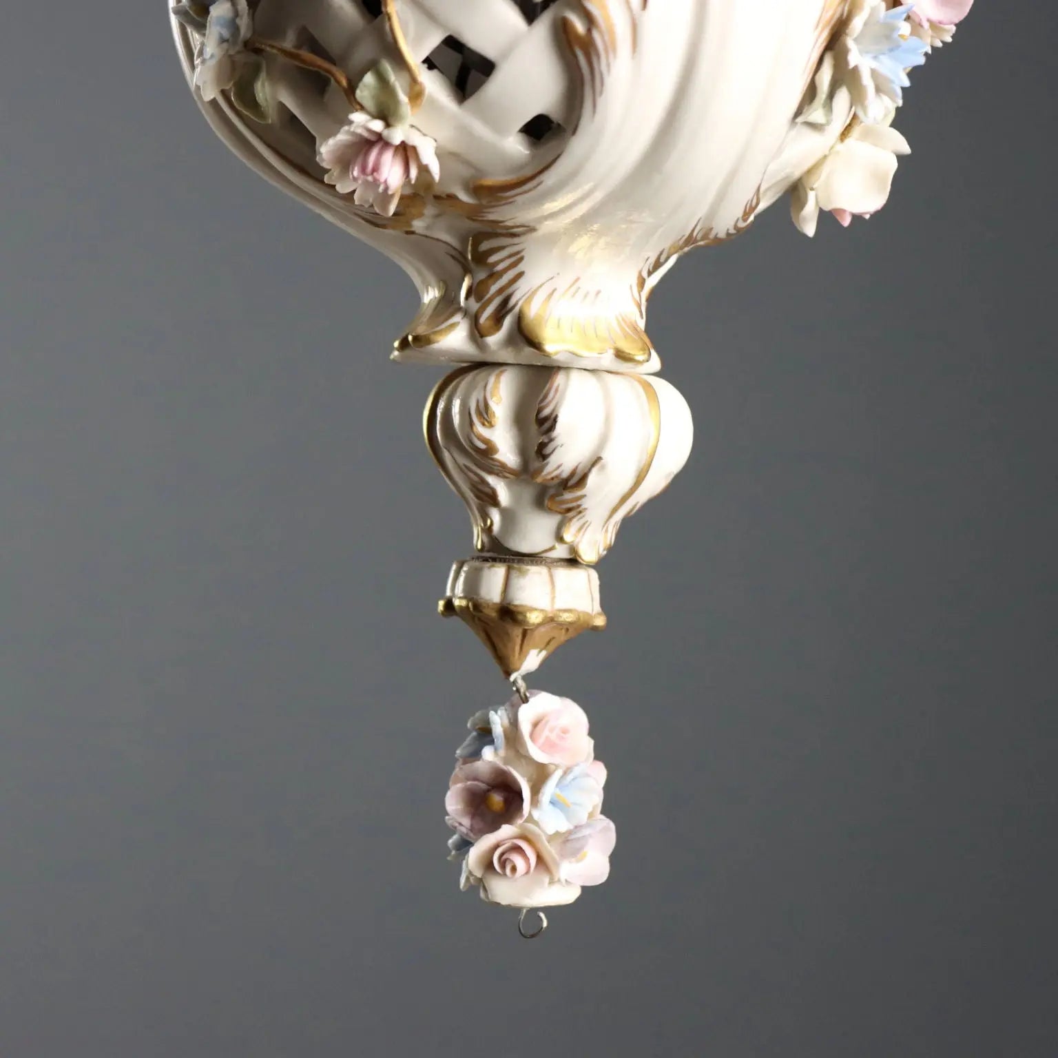 Ceramic Chandelier with Polychrome Flowers, Italy 20th Century