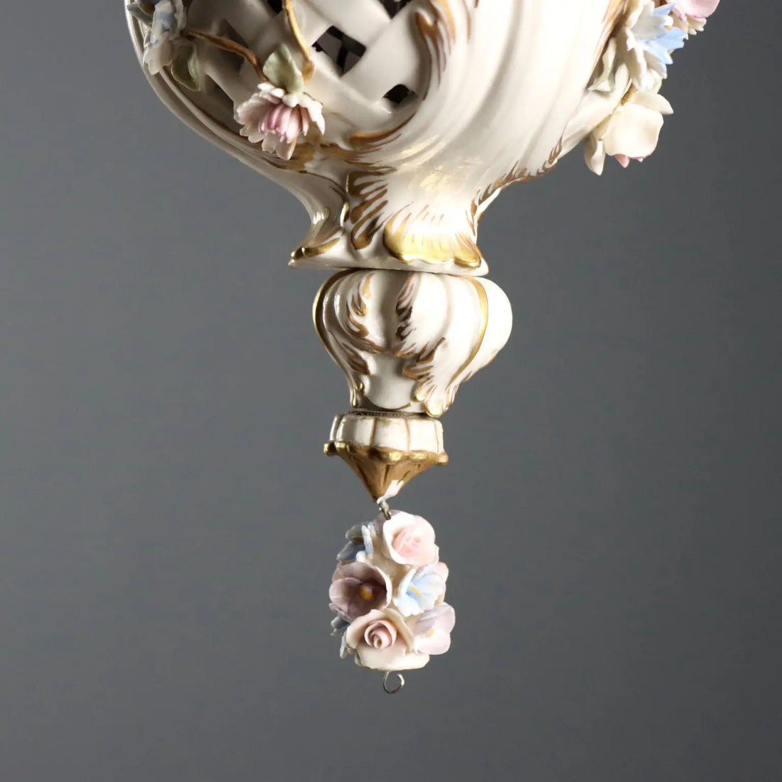 Ceramic Chandelier with Polychrome Flowers, Italy 20th Century