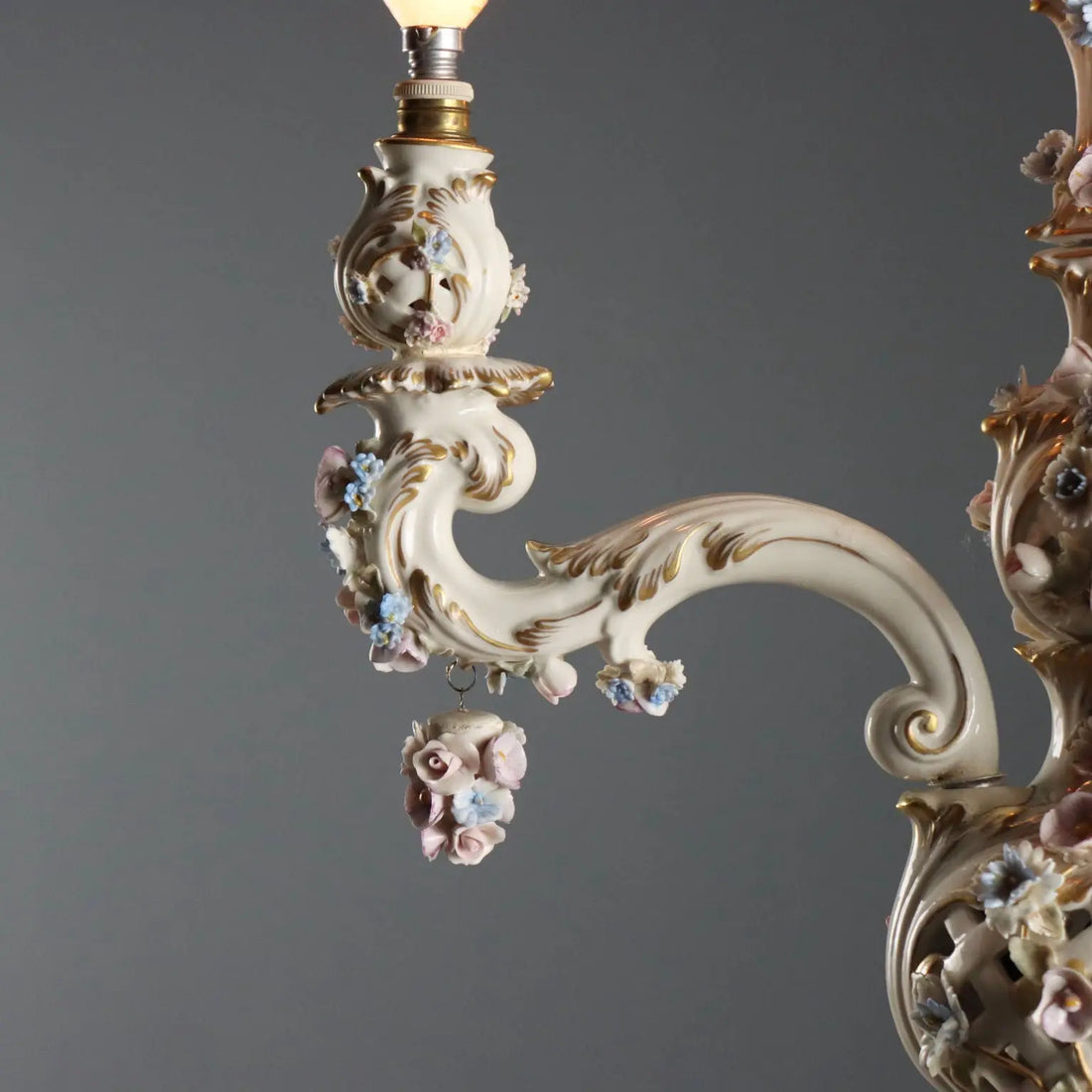 Ceramic Chandelier with Polychrome Flowers, Italy 20th Century