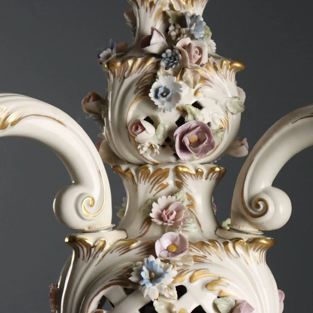 Ceramic Chandelier with Polychrome Flowers, Italy 20th Century