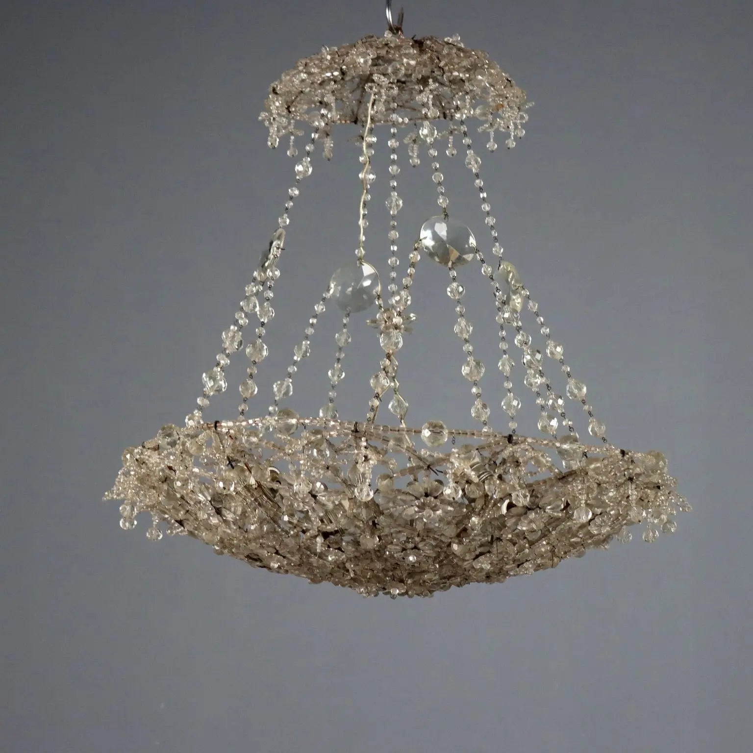 Antique Chandelier Glass Iron Flower Decorations 6 Lights XIX Century