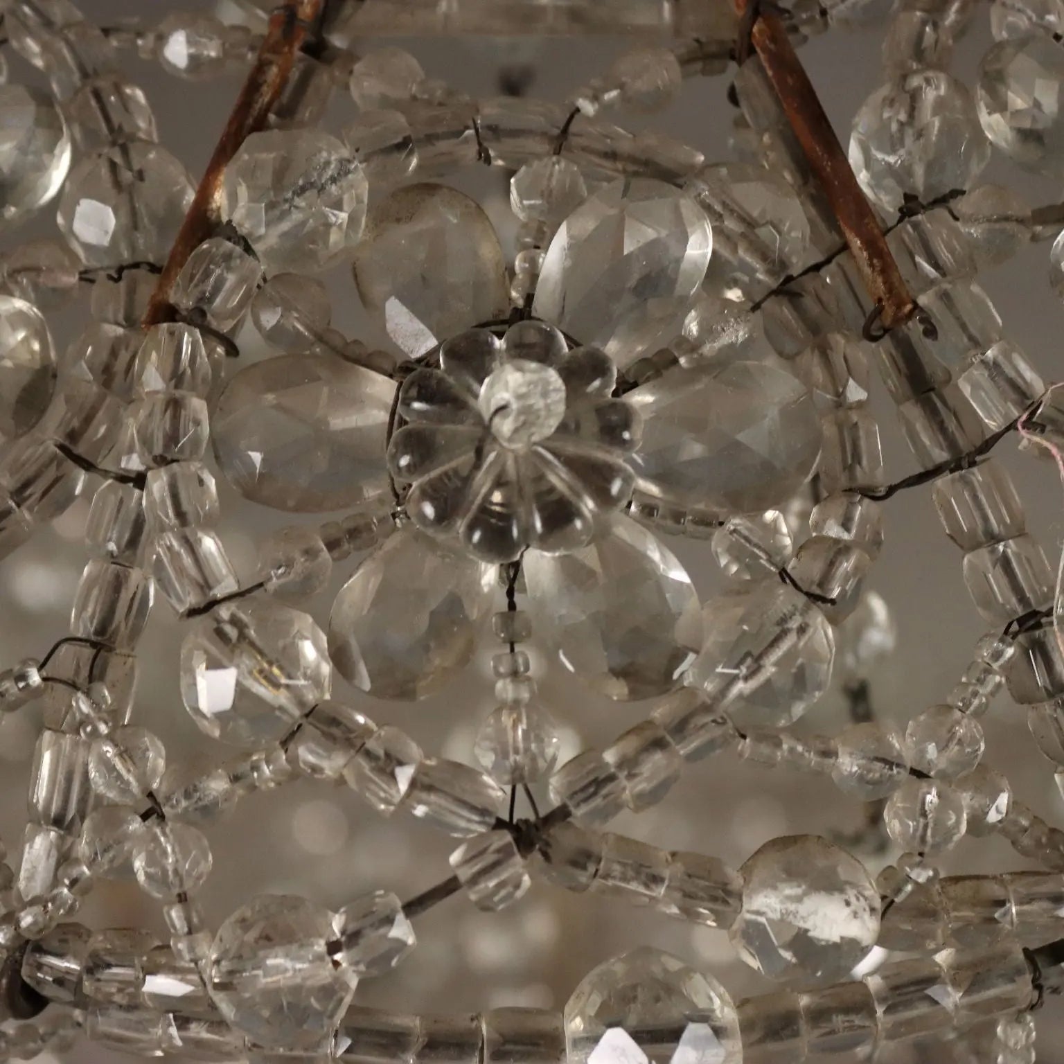 Antique Chandelier Glass Iron Flower Decorations 6 Lights XIX Century