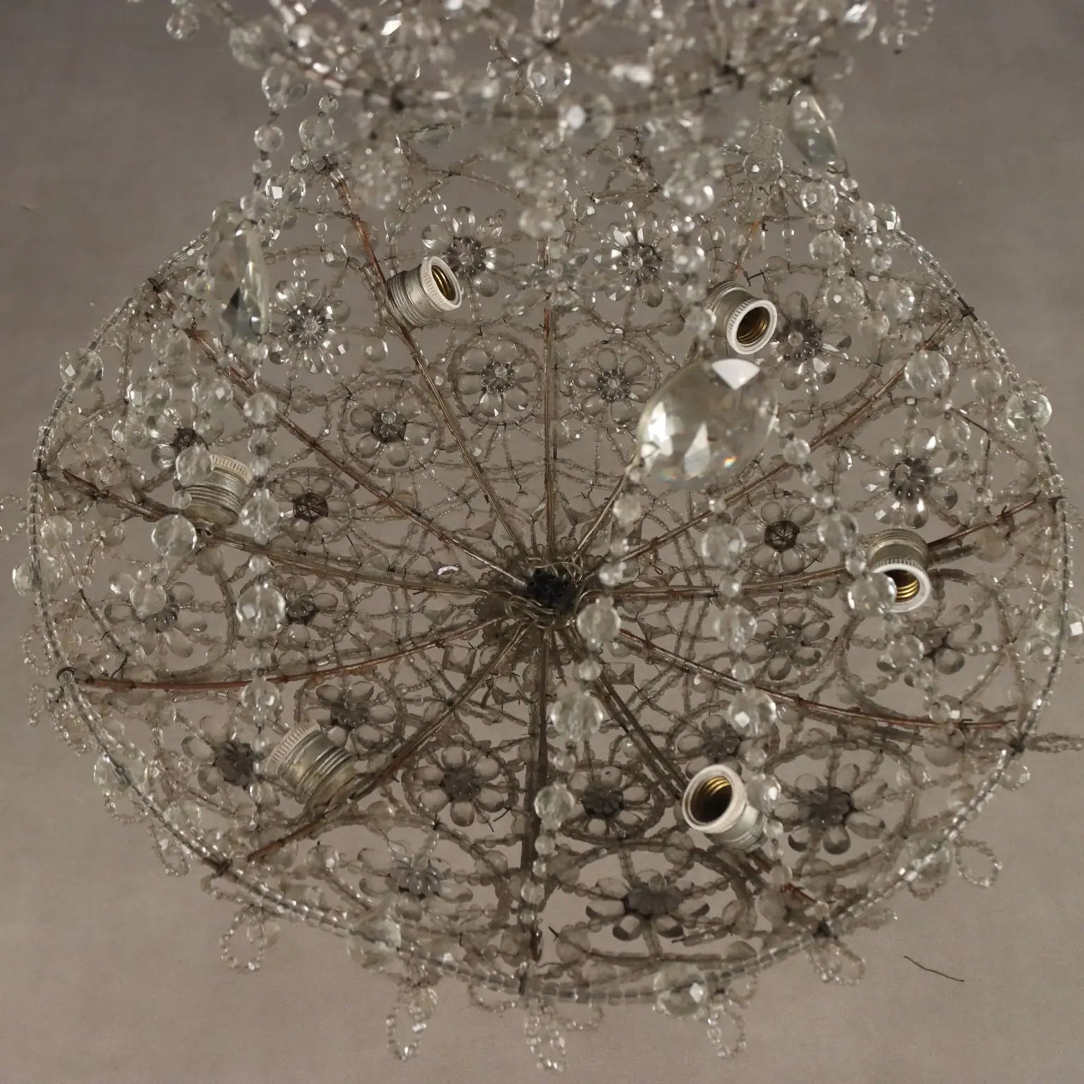 Antique Chandelier Glass Iron Flower Decorations 6 Lights XIX Century