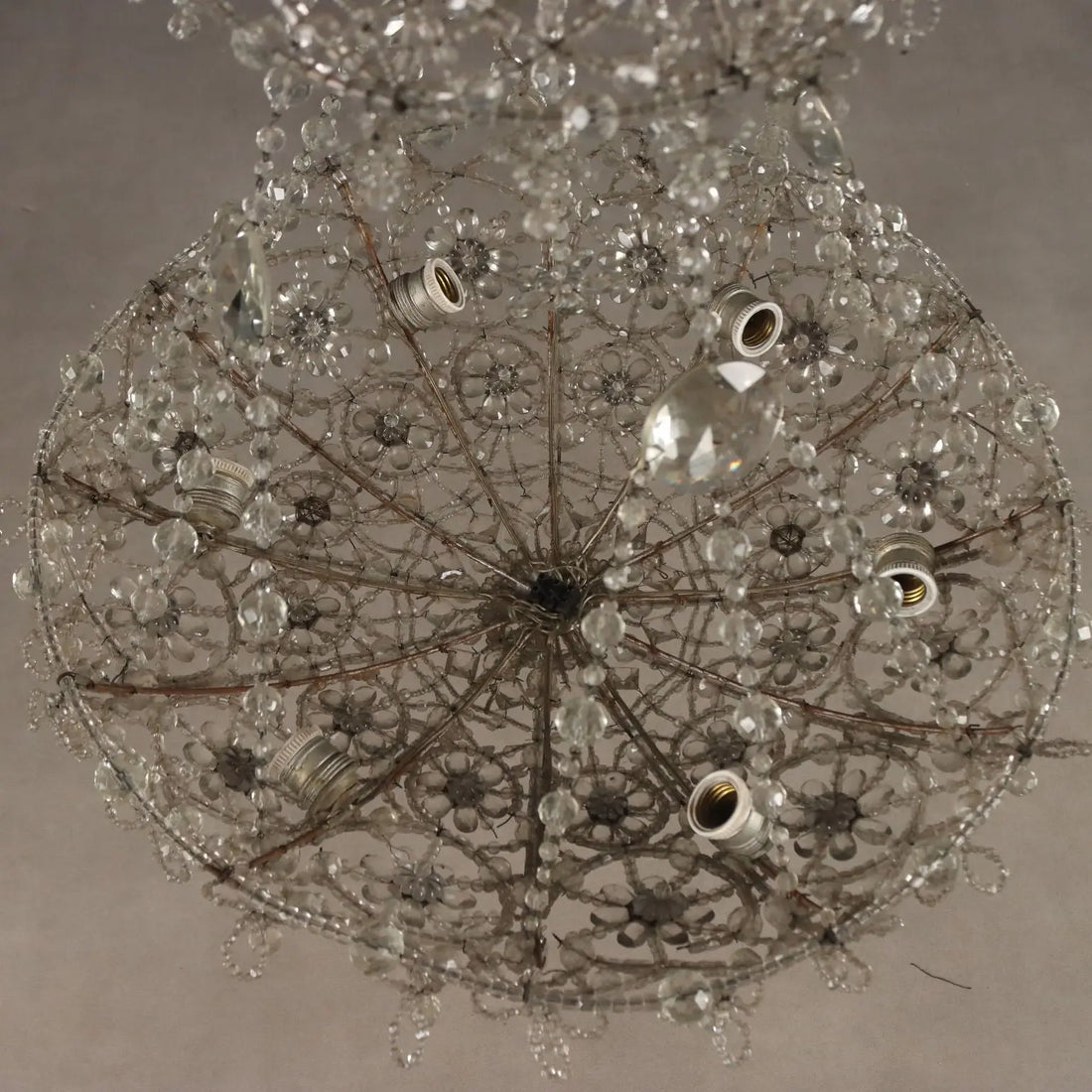 Antique Chandelier Glass Iron Flower Decorations 6 Lights XIX Century
