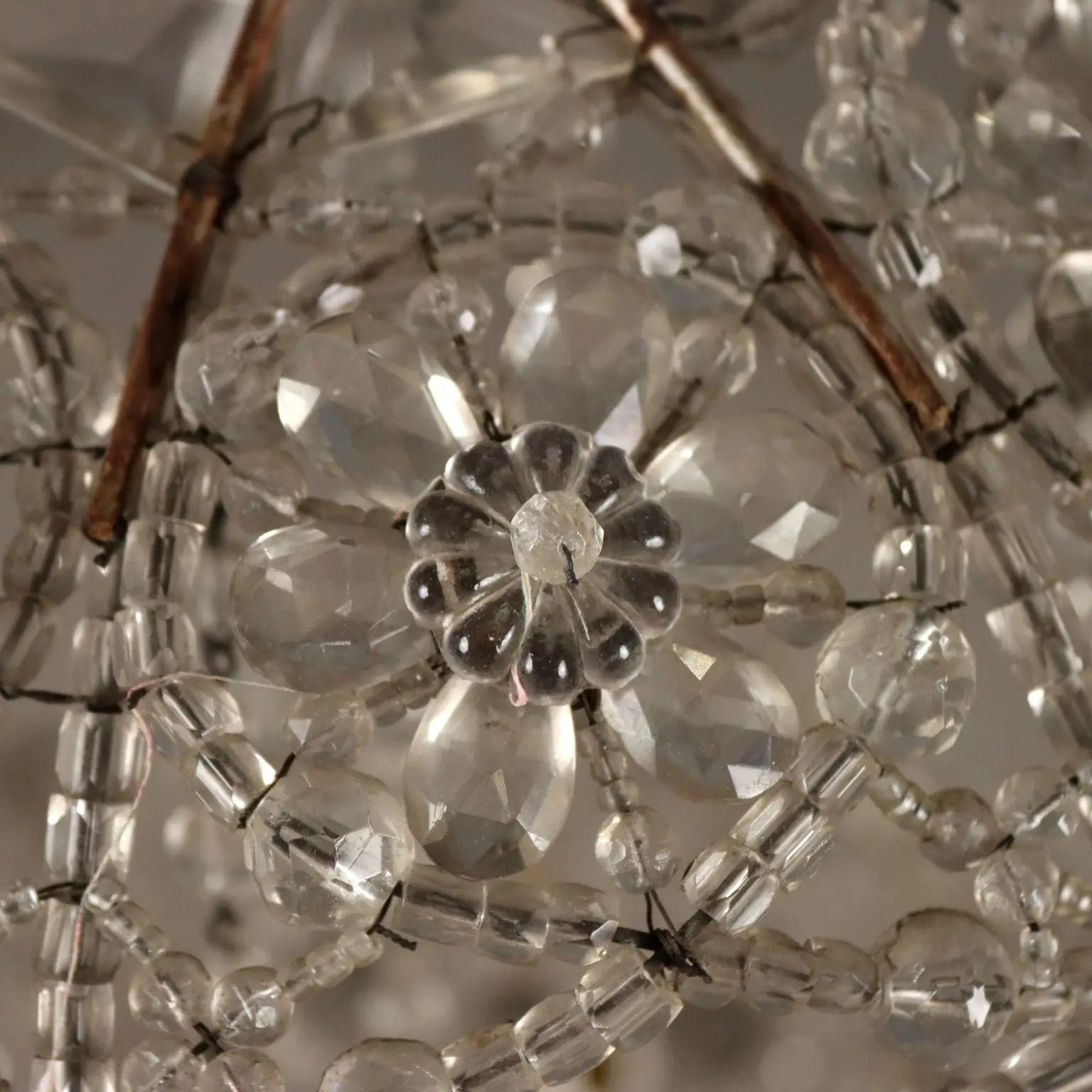 Antique Chandelier Glass Iron Flower Decorations 6 Lights XIX Century