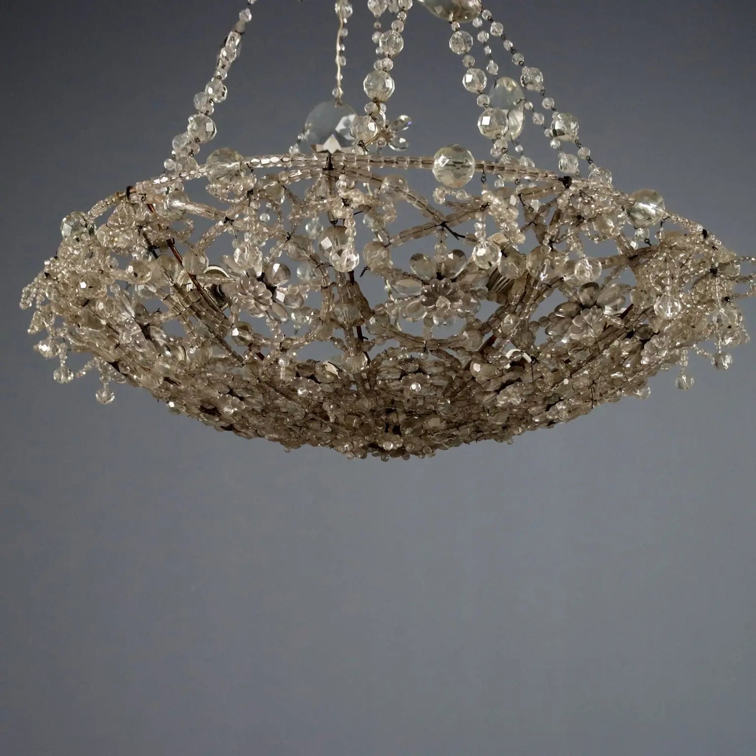 Antique Chandelier Glass Iron Flower Decorations 6 Lights XIX Century