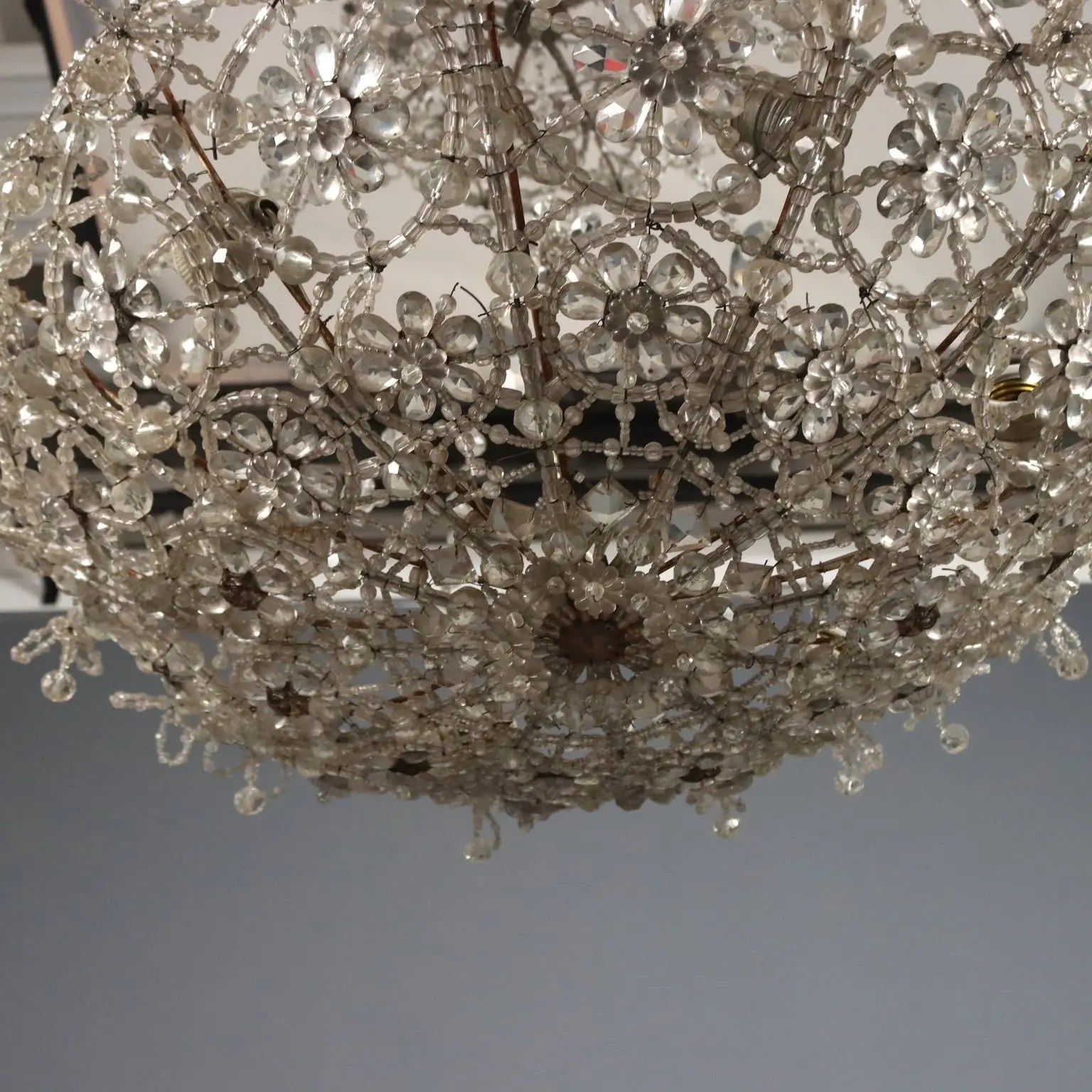 Antique Chandelier Glass Iron Flower Decorations 6 Lights XIX Century