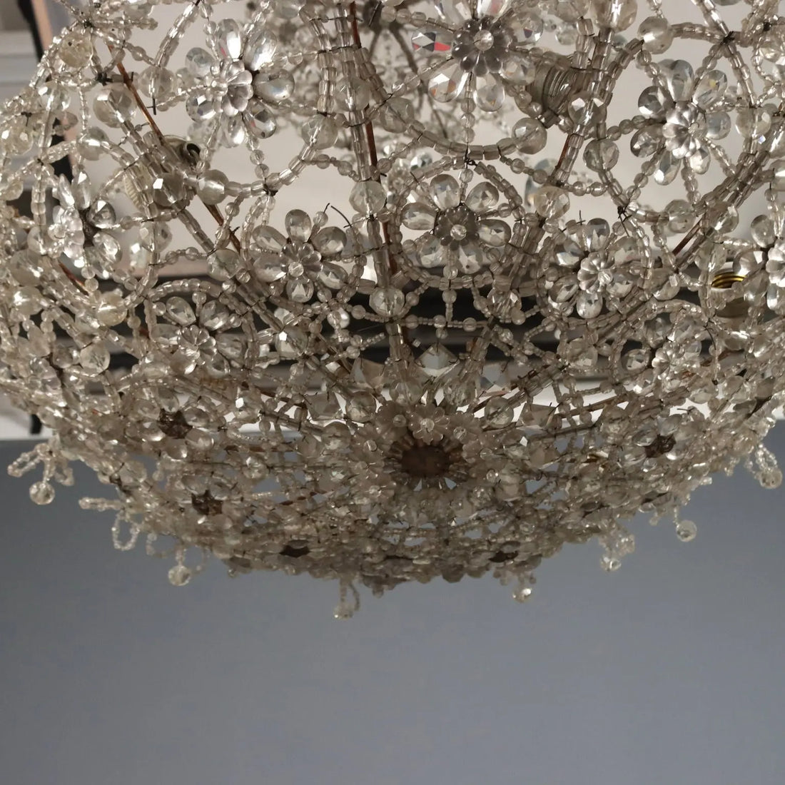 Antique Chandelier Glass Iron Flower Decorations 6 Lights XIX Century
