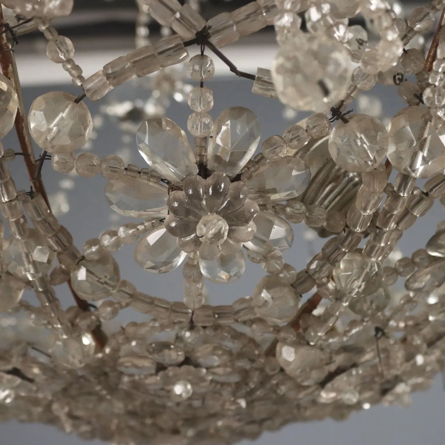 Antique Chandelier Glass Iron Flower Decorations 6 Lights XIX Century