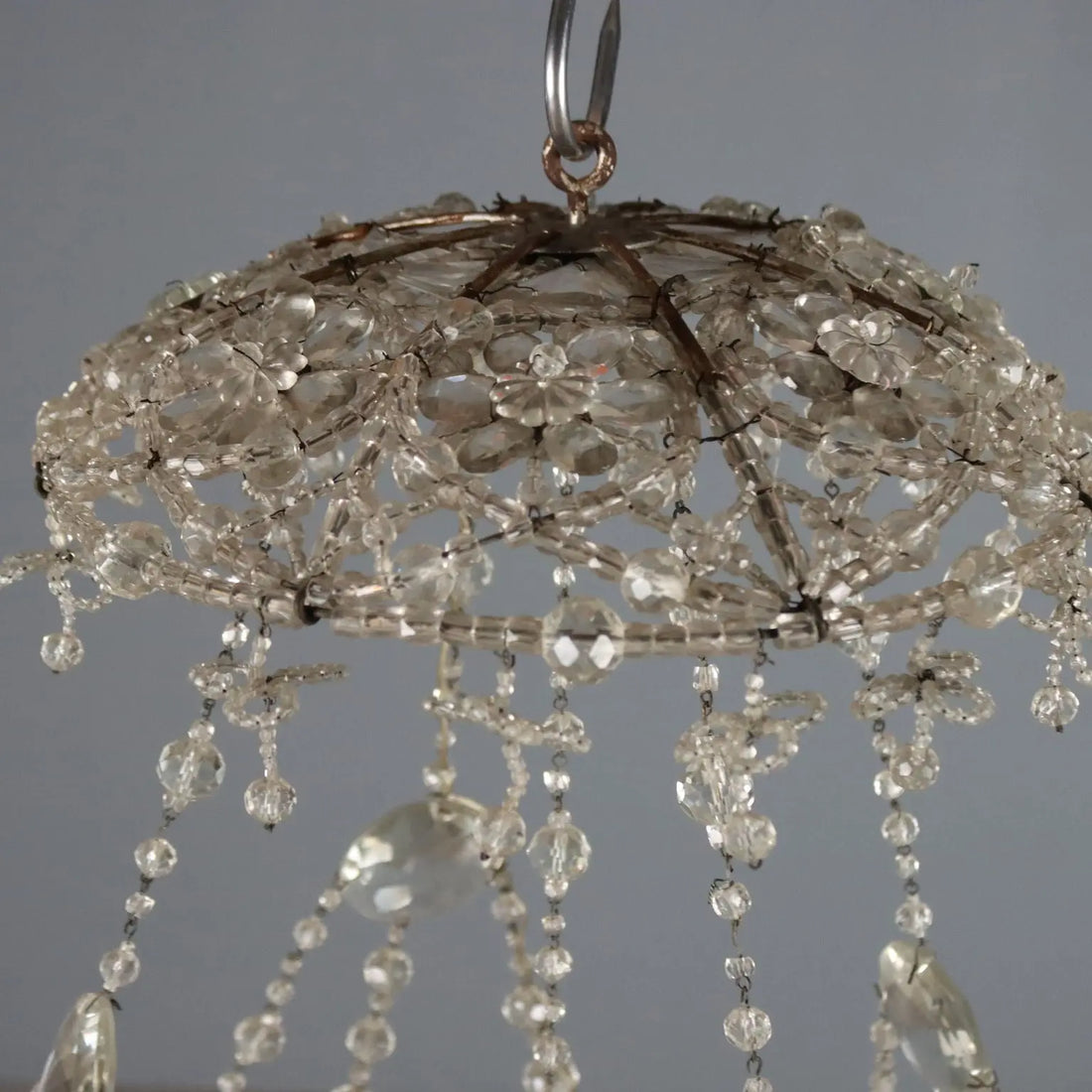 Antique Chandelier Glass Iron Flower Decorations 6 Lights XIX Century
