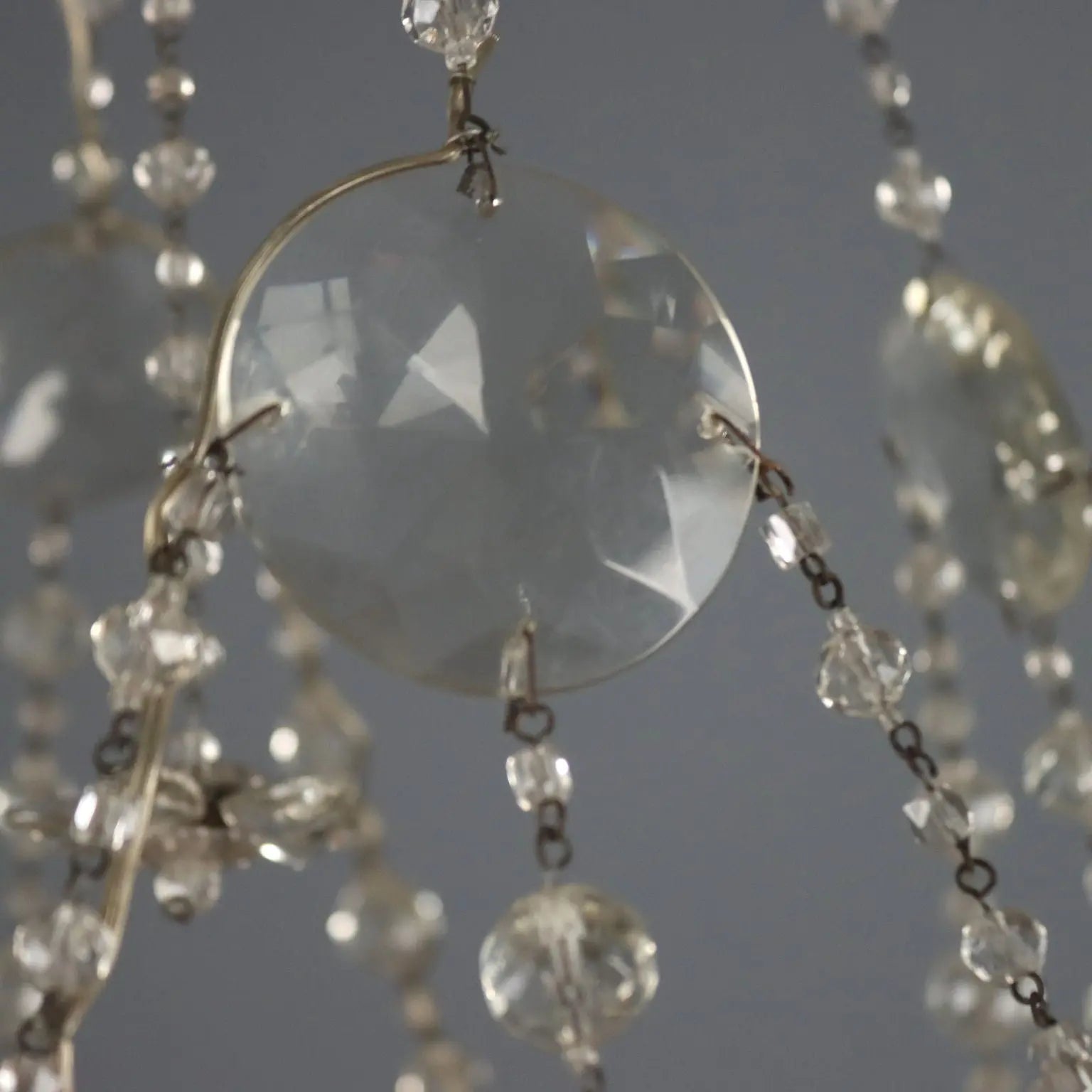 Antique Chandelier Glass Iron Flower Decorations 6 Lights XIX Century