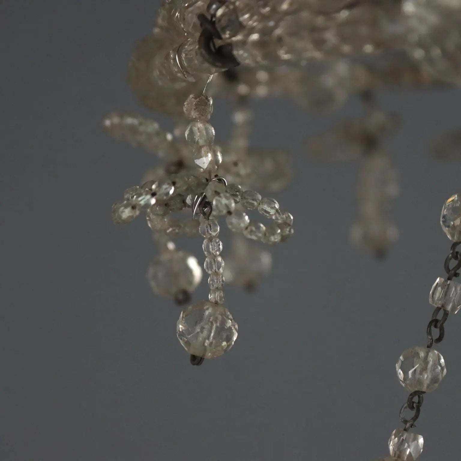 Antique Chandelier Glass Iron Flower Decorations 6 Lights XIX Century