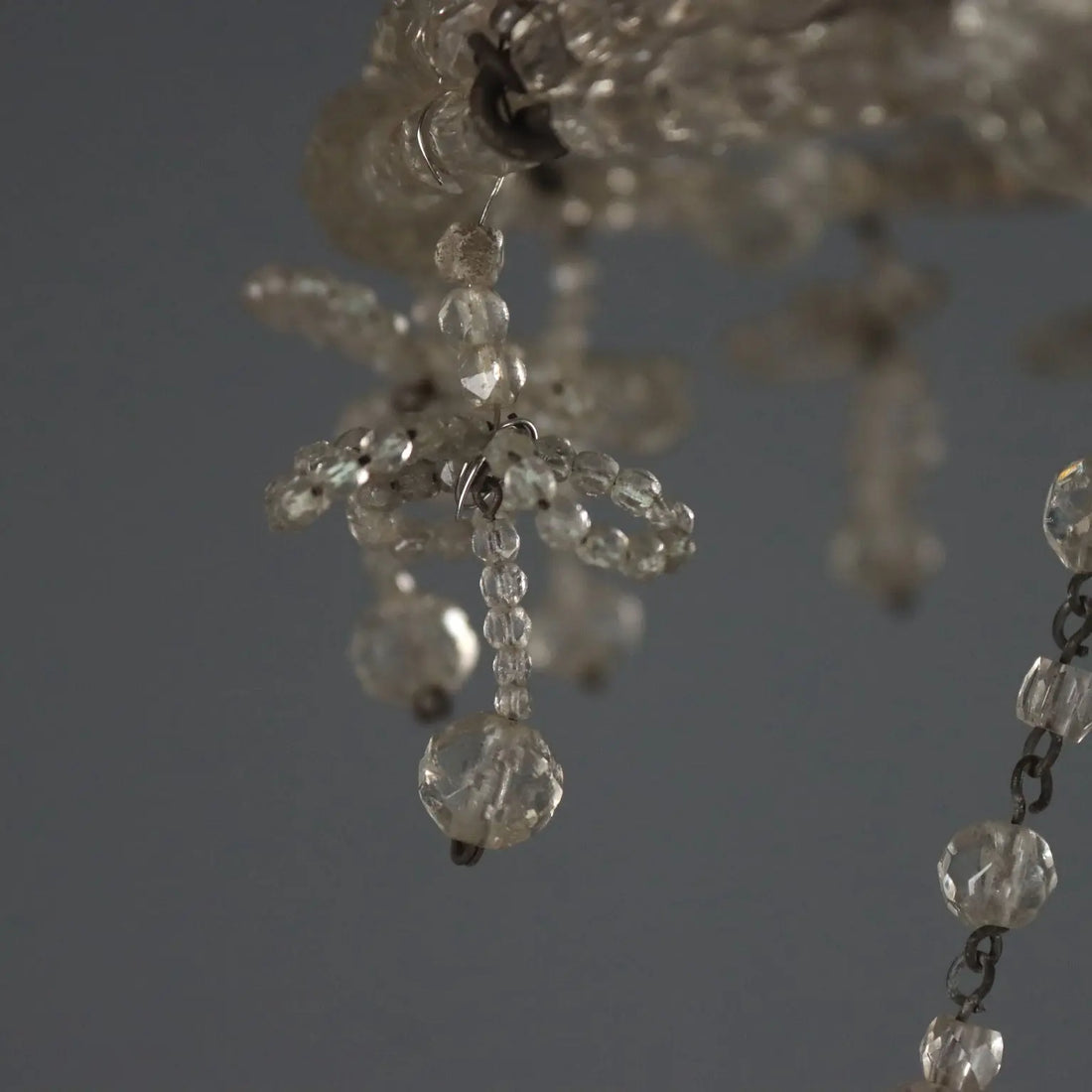 Antique Chandelier Glass Iron Flower Decorations 6 Lights XIX Century