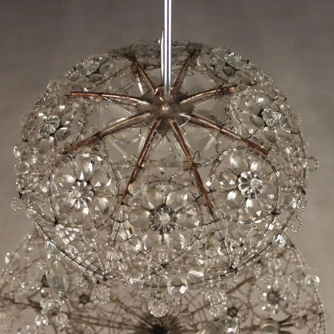Antique Chandelier Glass Iron Flower Decorations 6 Lights XIX Century