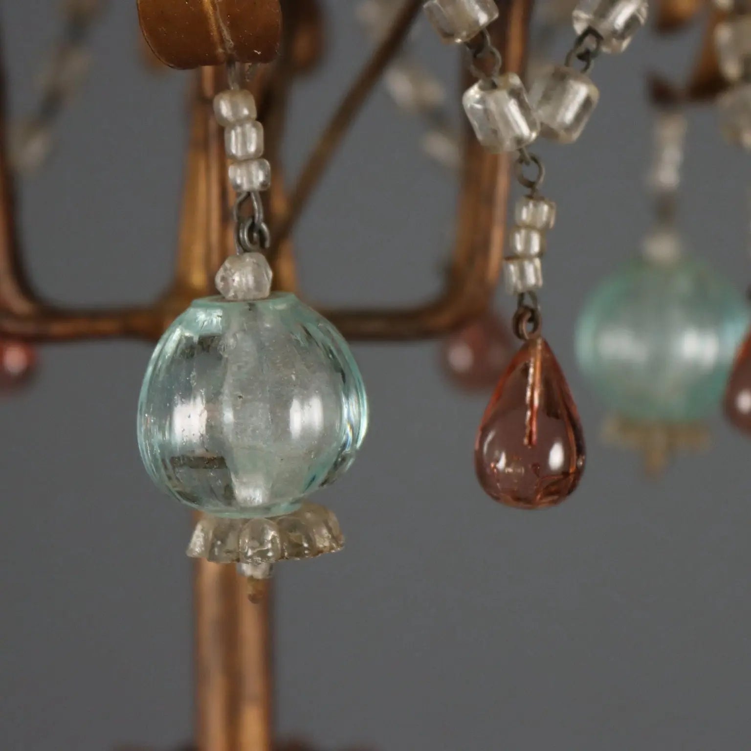 Antique Chandelier Gilded Iron Glass 6 Lights Italy XX Century
