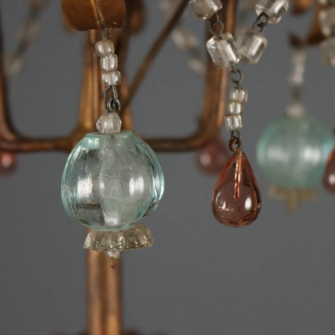 Antique Chandelier Gilded Iron Glass 6 Lights Italy XX Century