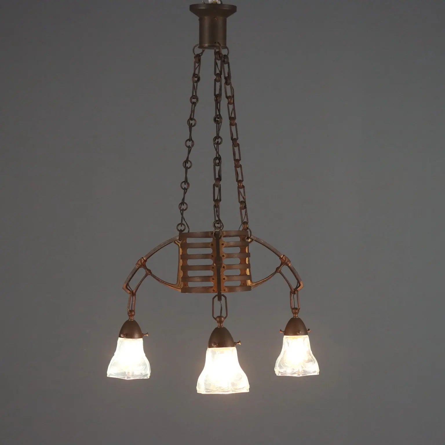 Antique Chandelier Art Nouveau Metal Glass Italy XX Century