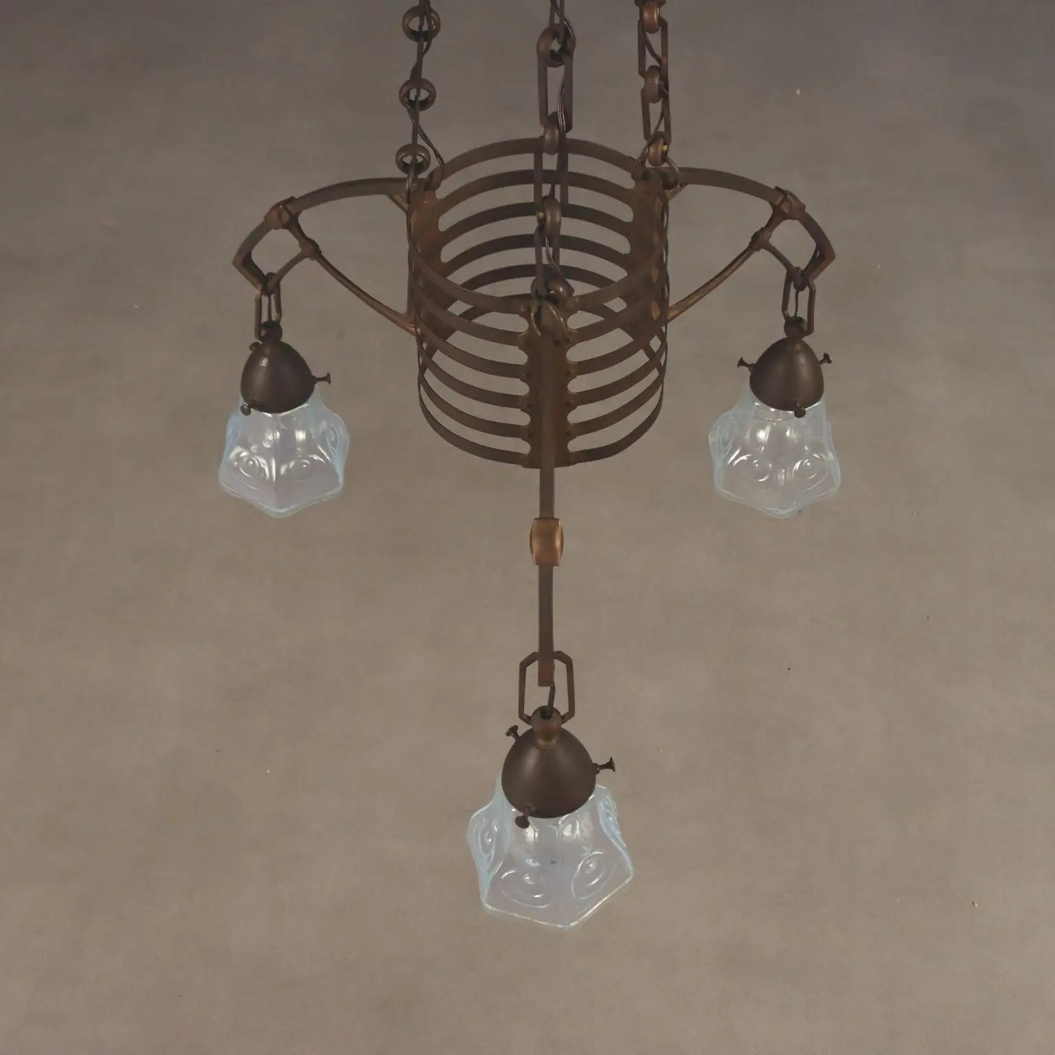 Antique Chandelier Art Nouveau Metal Glass Italy XX Century