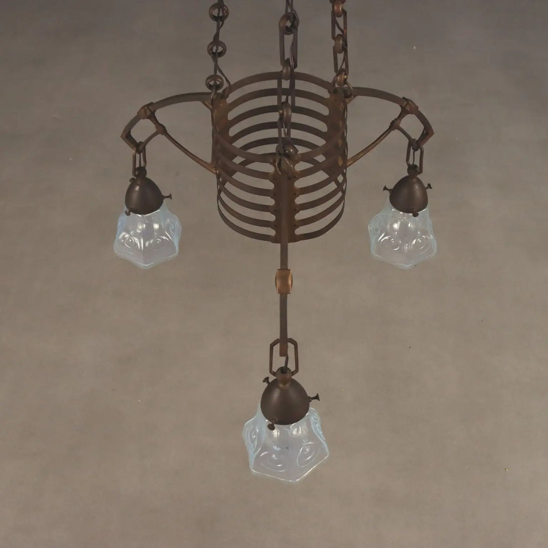 Antique Chandelier Art Nouveau Metal Glass Italy XX Century