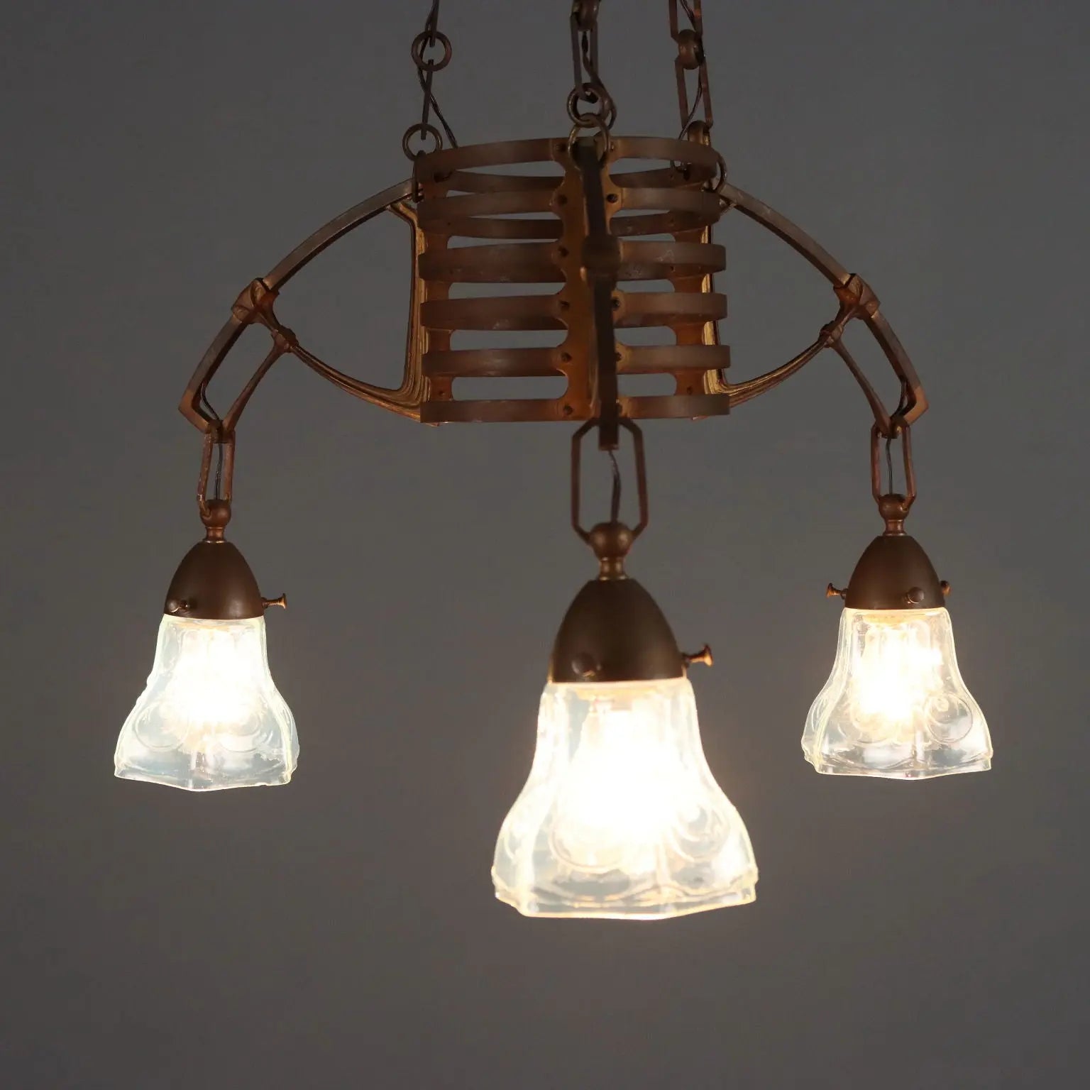 Antique Chandelier Art Nouveau Metal Glass Italy XX Century