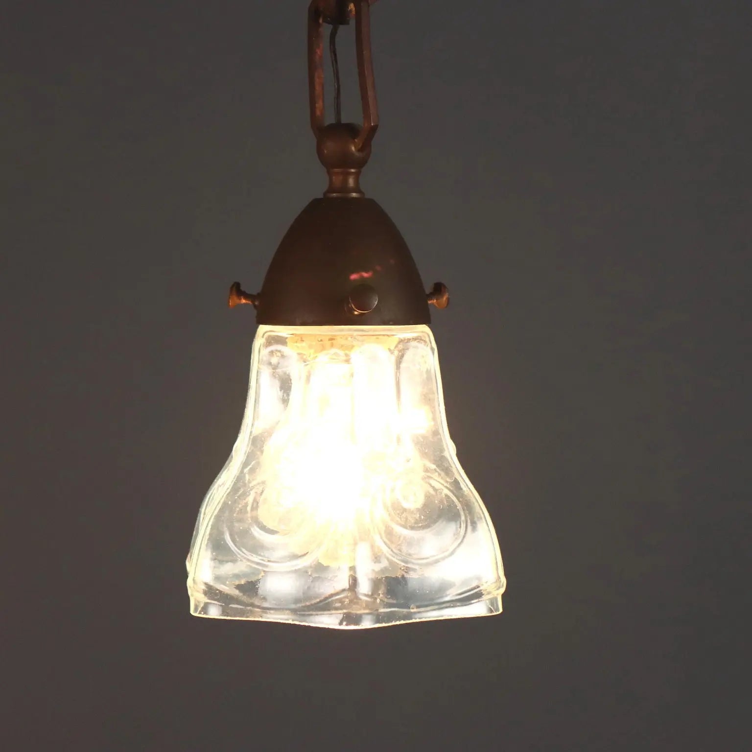 Antique Chandelier Art Nouveau Metal Glass Italy XX Century