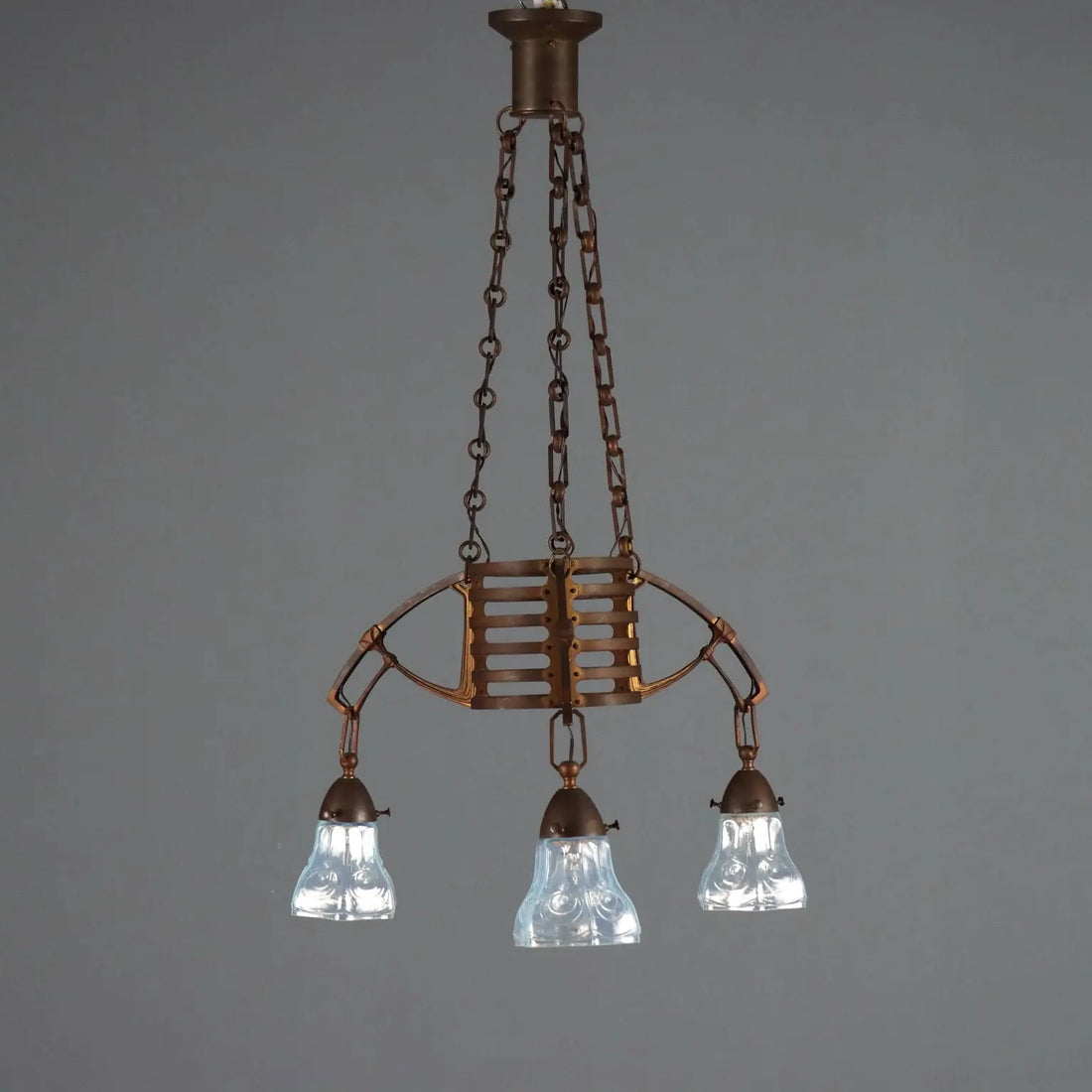 Antique Chandelier Art Nouveau Metal Glass Italy XX Century