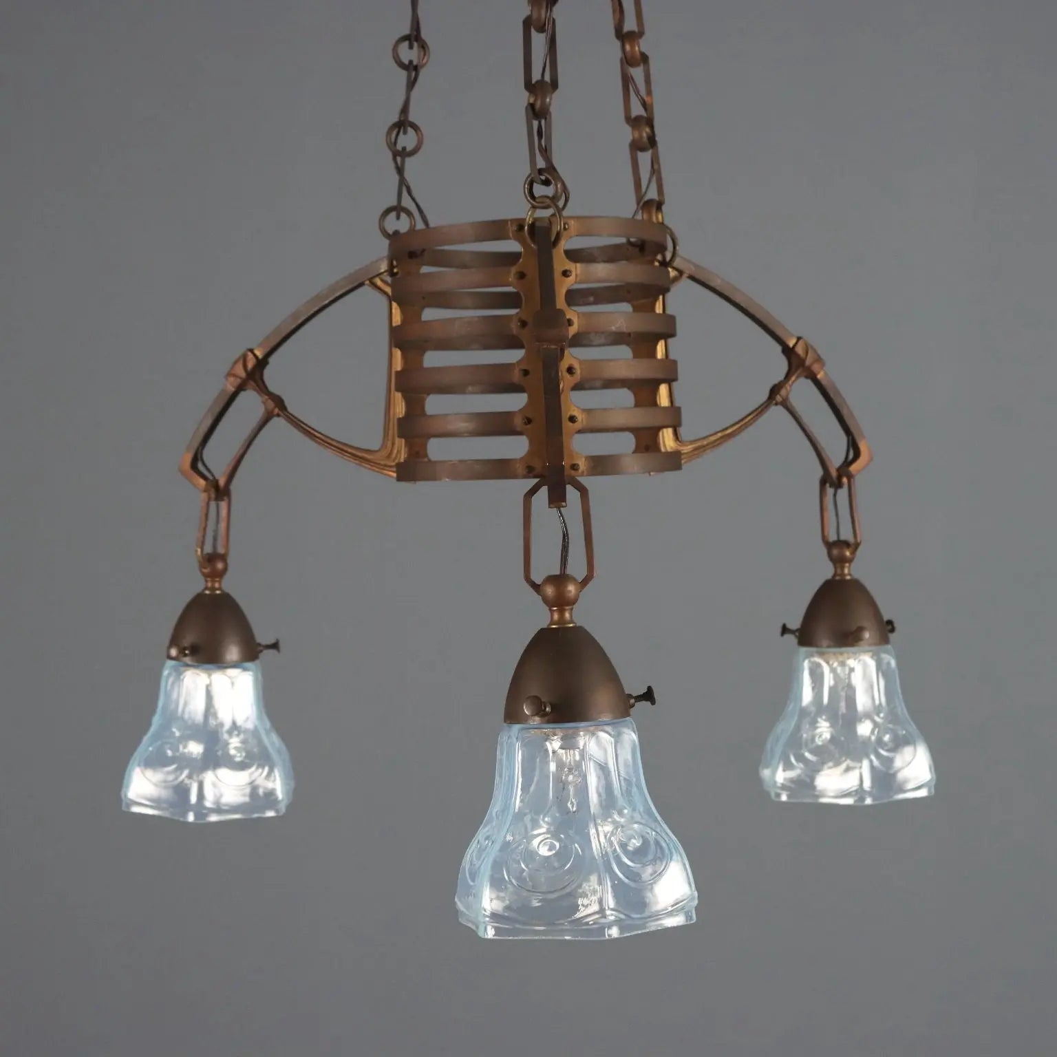 Antique Chandelier Art Nouveau Metal Glass Italy XX Century