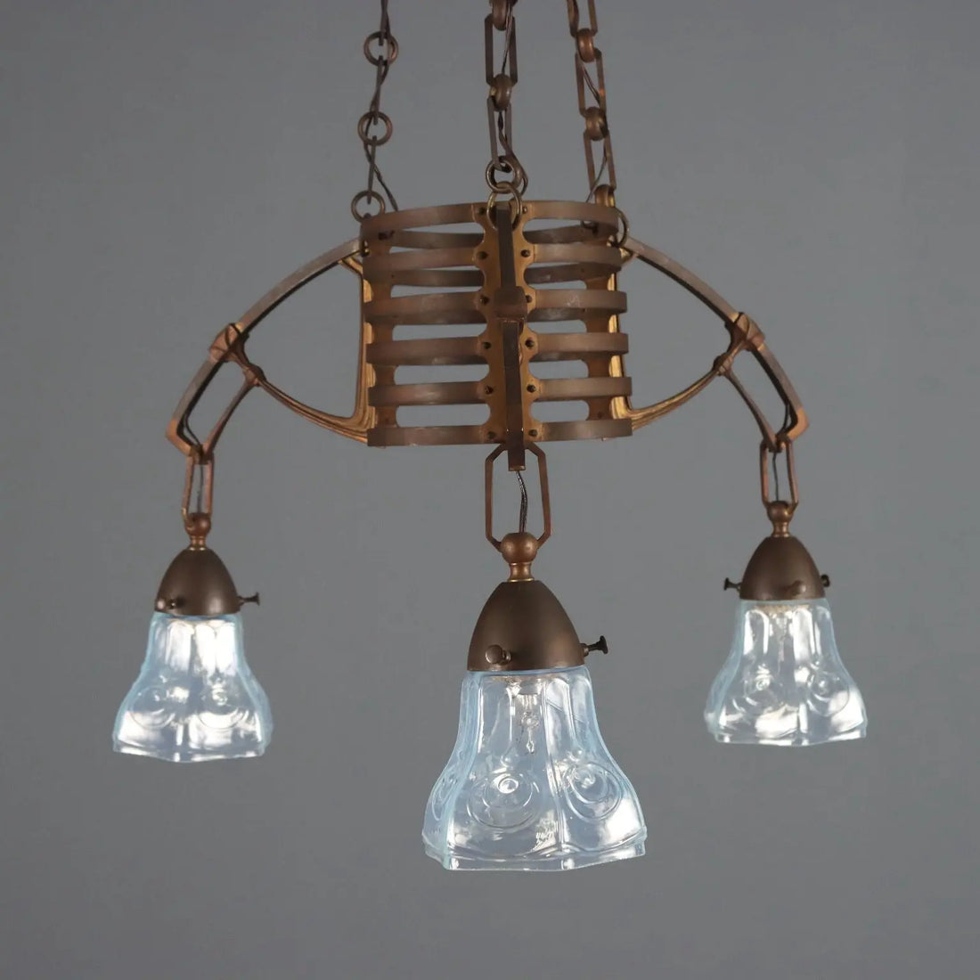 Antique Chandelier Art Nouveau Metal Glass Italy XX Century