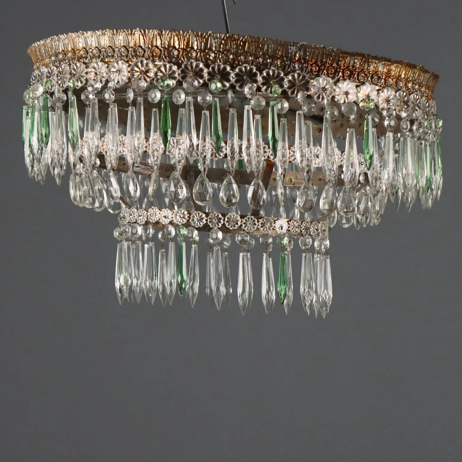 Antique Chandelier Empire Style Iron Glass Italy XX Century