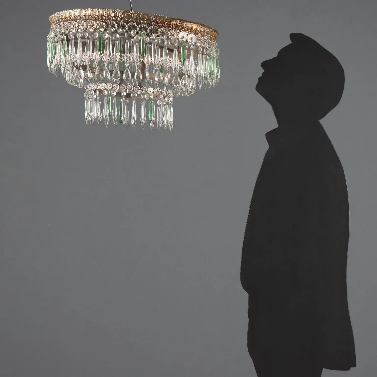Antique Chandelier Empire Style Iron Glass Italy XX Century