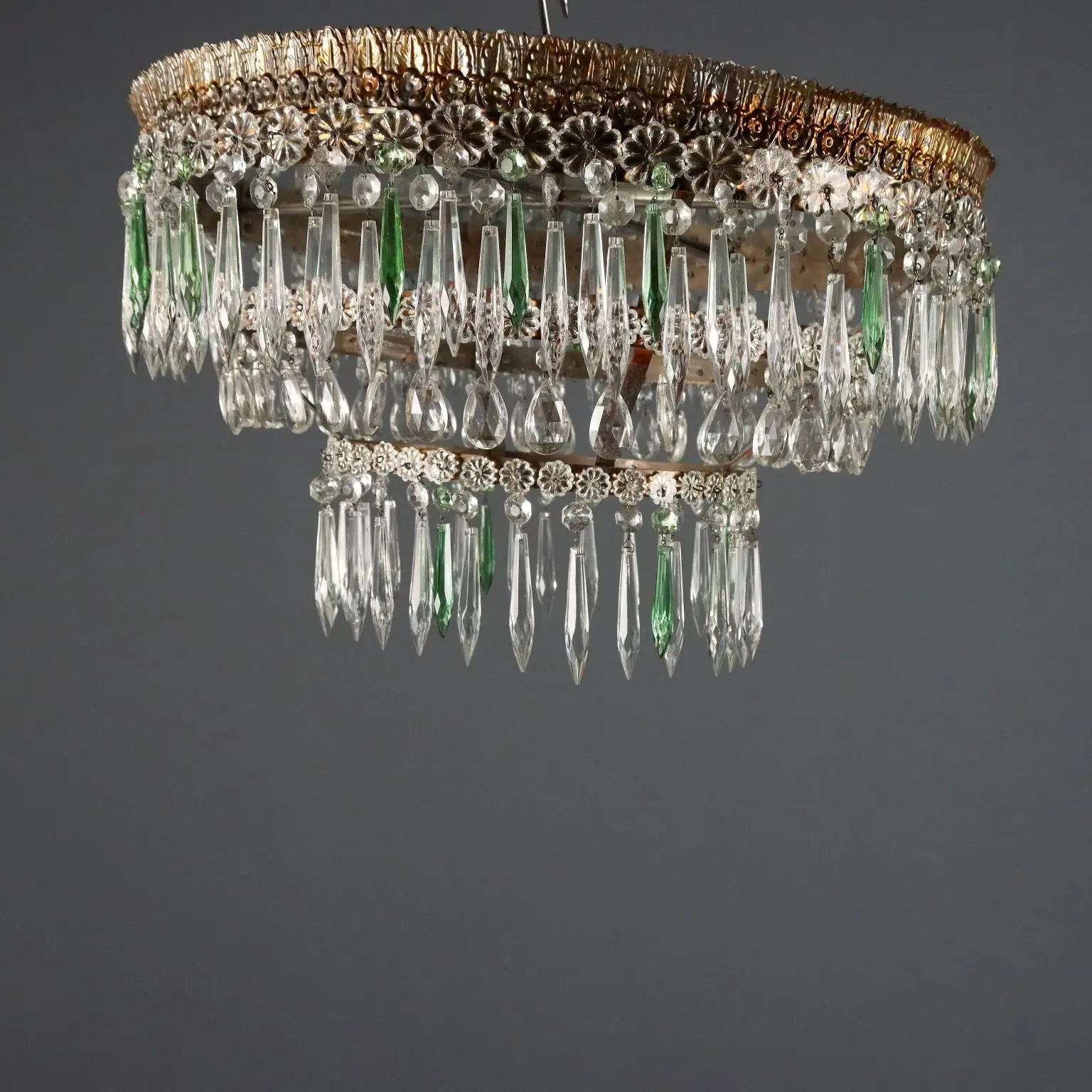 Antique Chandelier Empire Style Iron Glass Italy XX Century