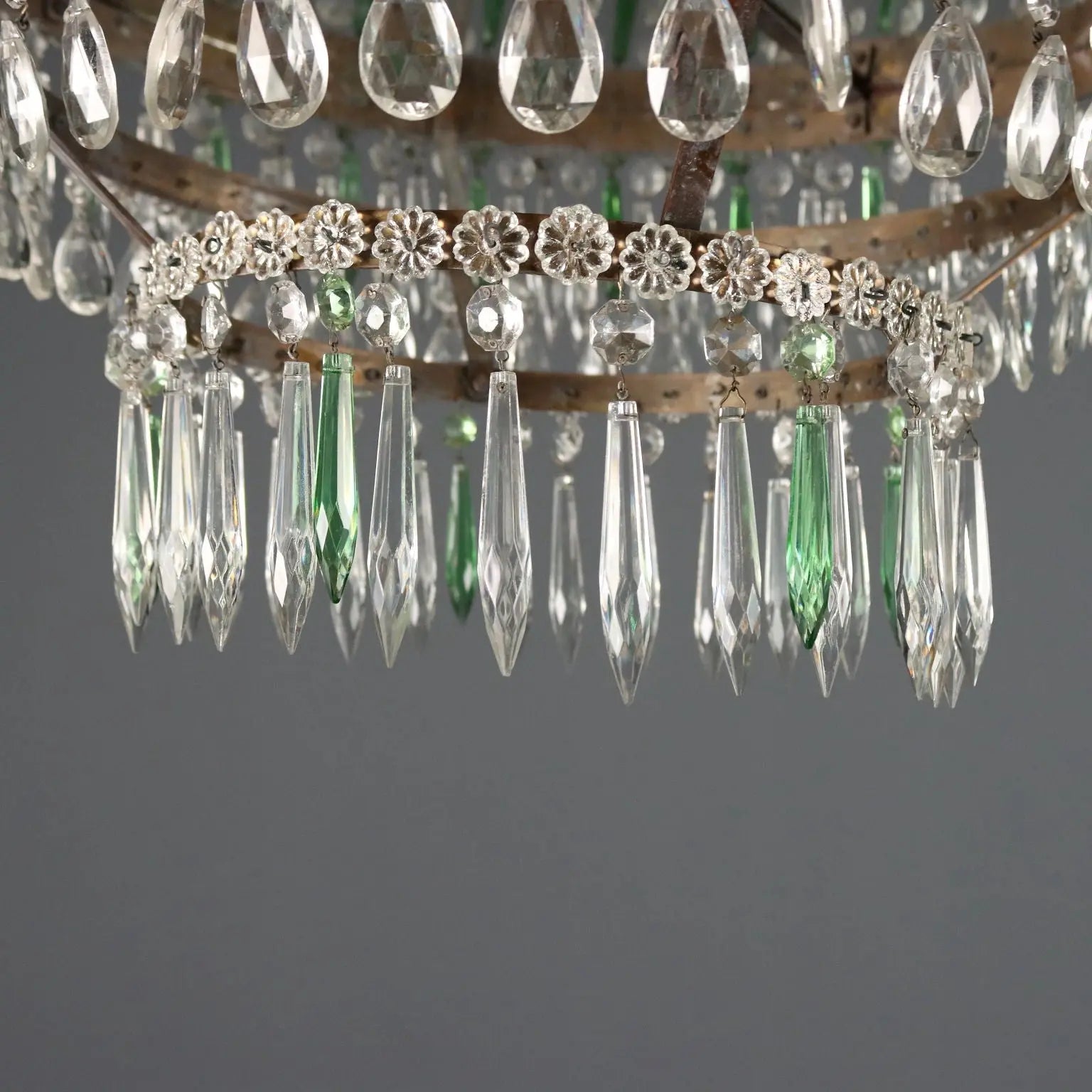 Antique Chandelier Empire Style Iron Glass Italy XX Century