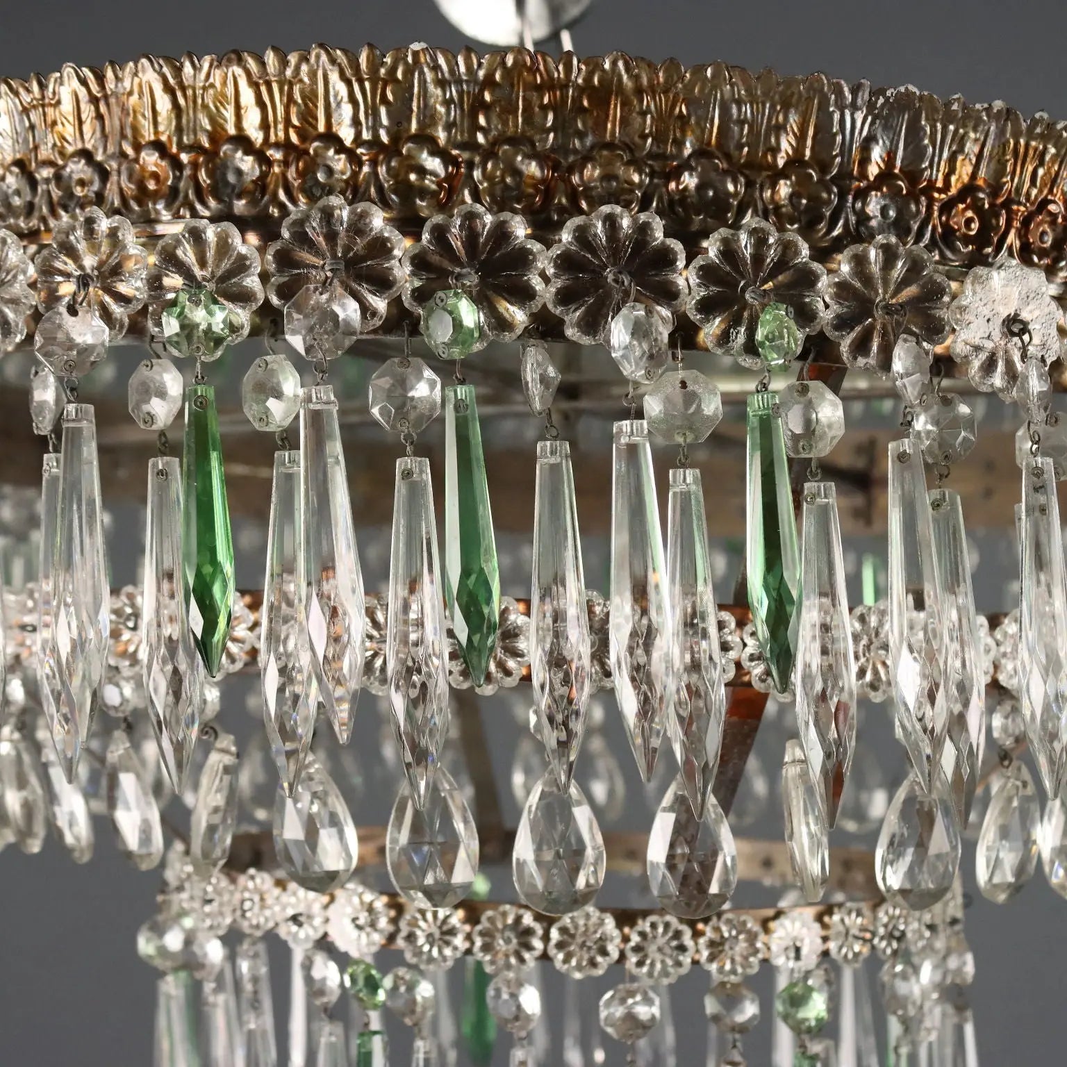 Antique Chandelier Empire Style Iron Glass Italy XX Century