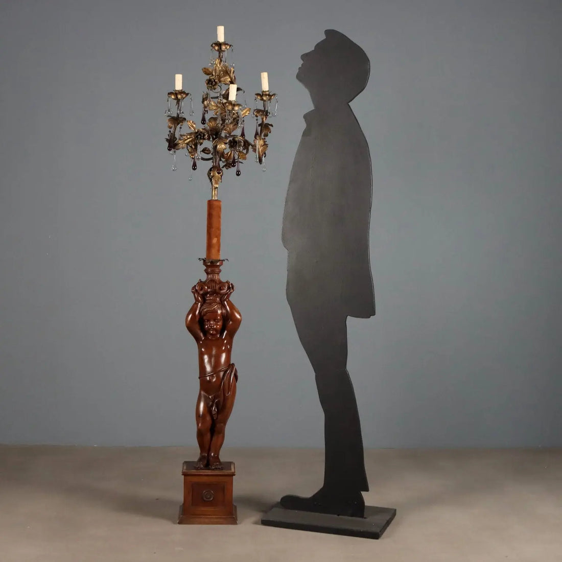 Floor Lamp with Wooden Putto - Italy 19th Century